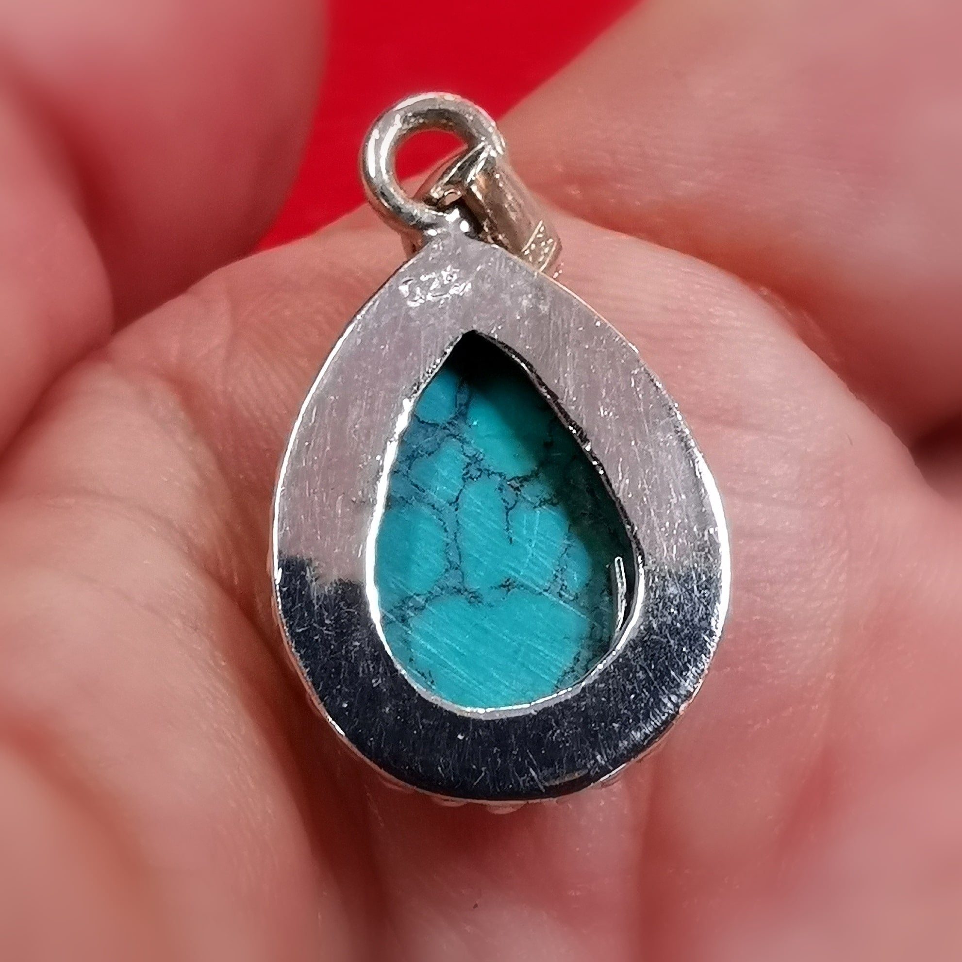 Türkis Magnesit Sterlingsilber Tropfen Anhänger, Edelstein Chakra Karma Talisman