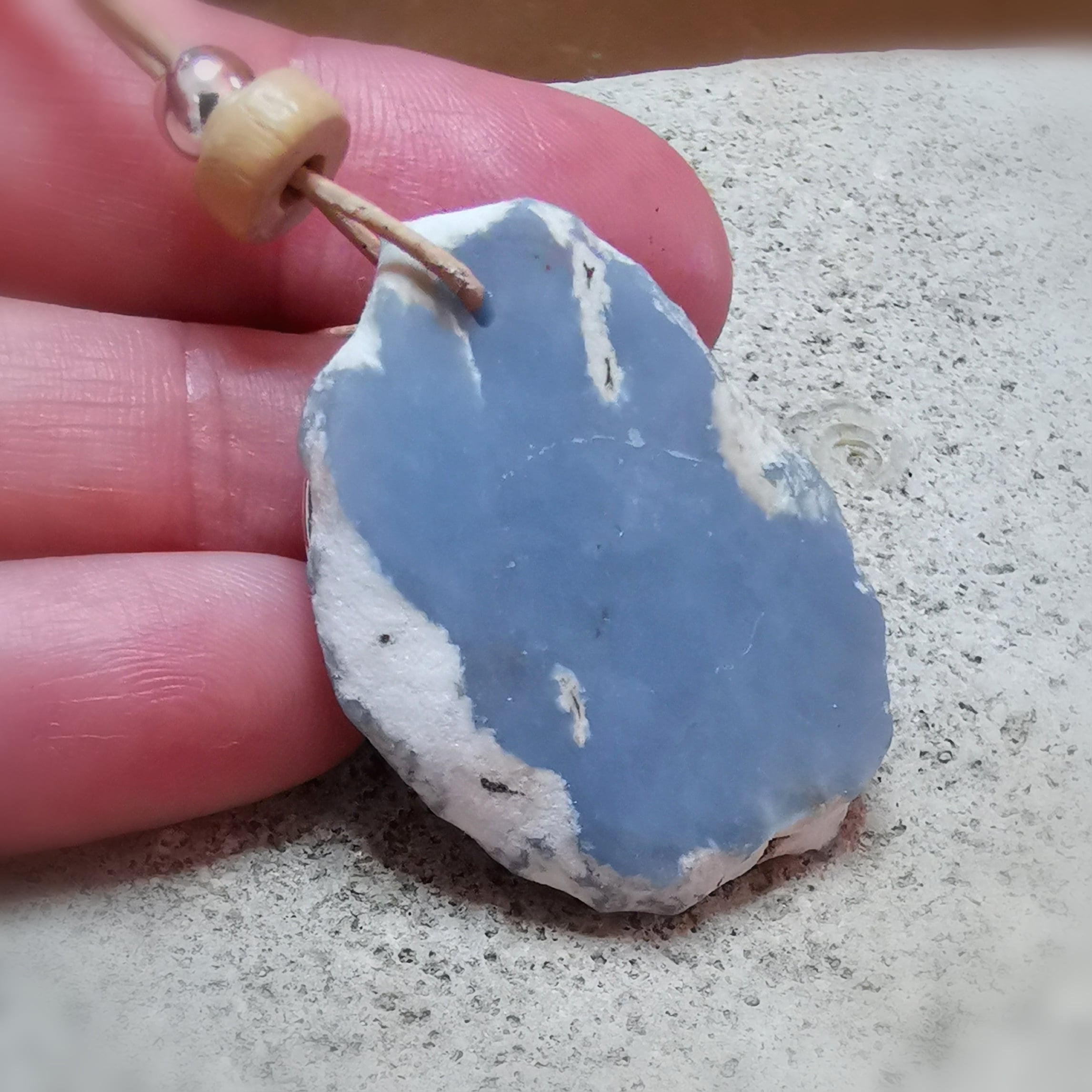 Angelit Edelstein Wal Flosse Meer Amulett, Krafttier Karma Leder Kette #frei