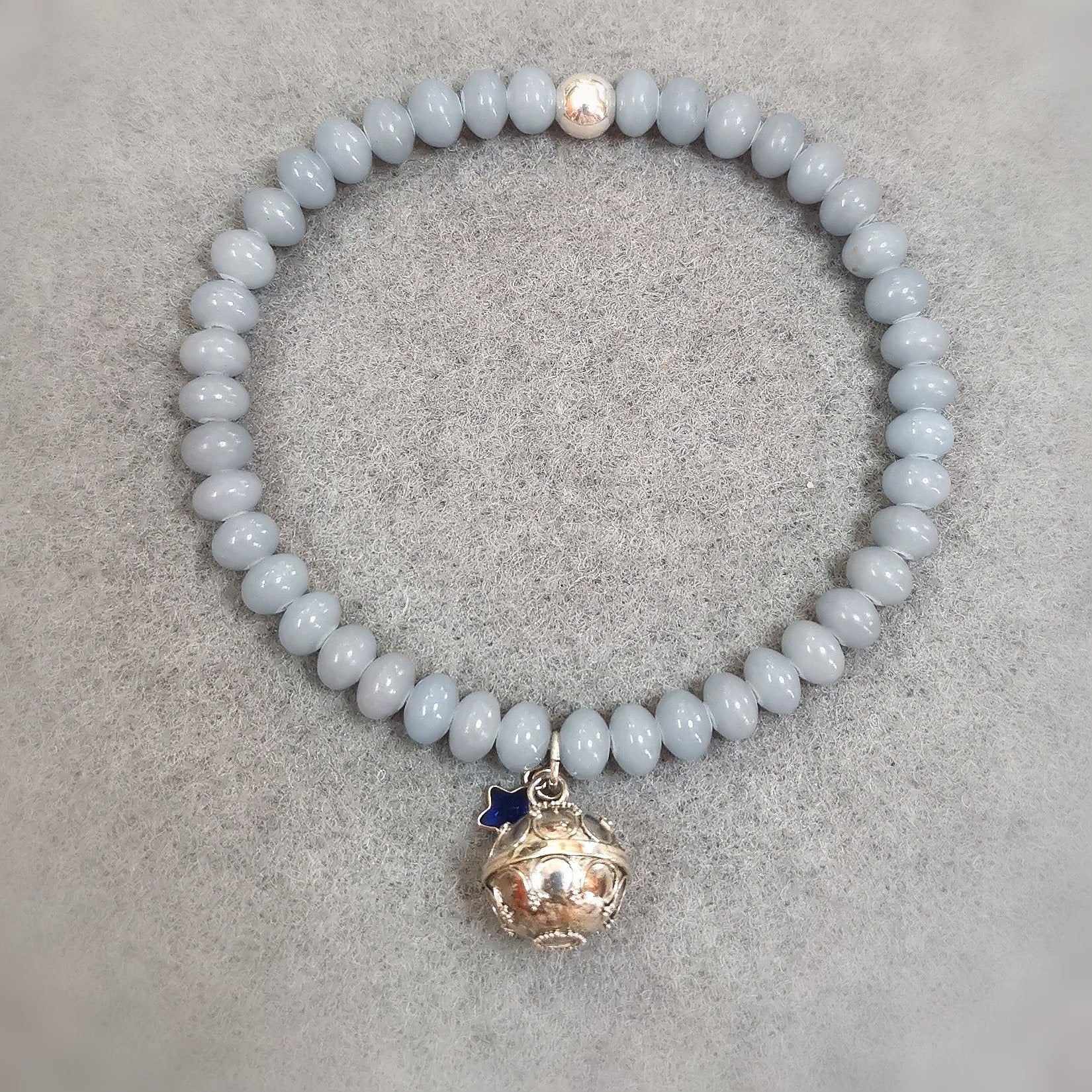 Engelsrufer Klangkugel Angelit Edelstein Karma Armband, Seestern Krafttier extra Charm, Schutz und Optimismus