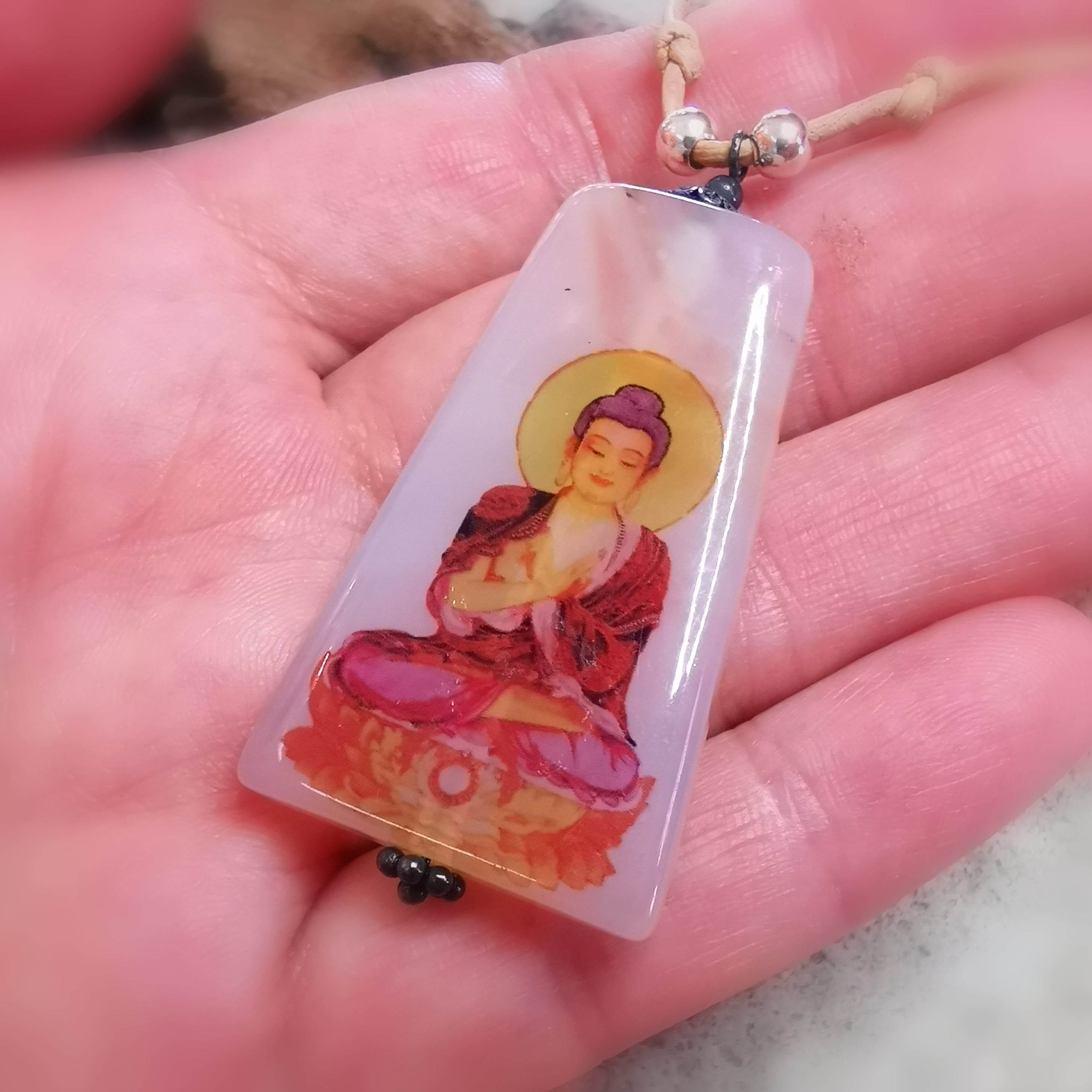 Buddha Achat Friedensachat Leder Edelstein Kette, Buddha Karma Kette, #beingpeace - im Frieden