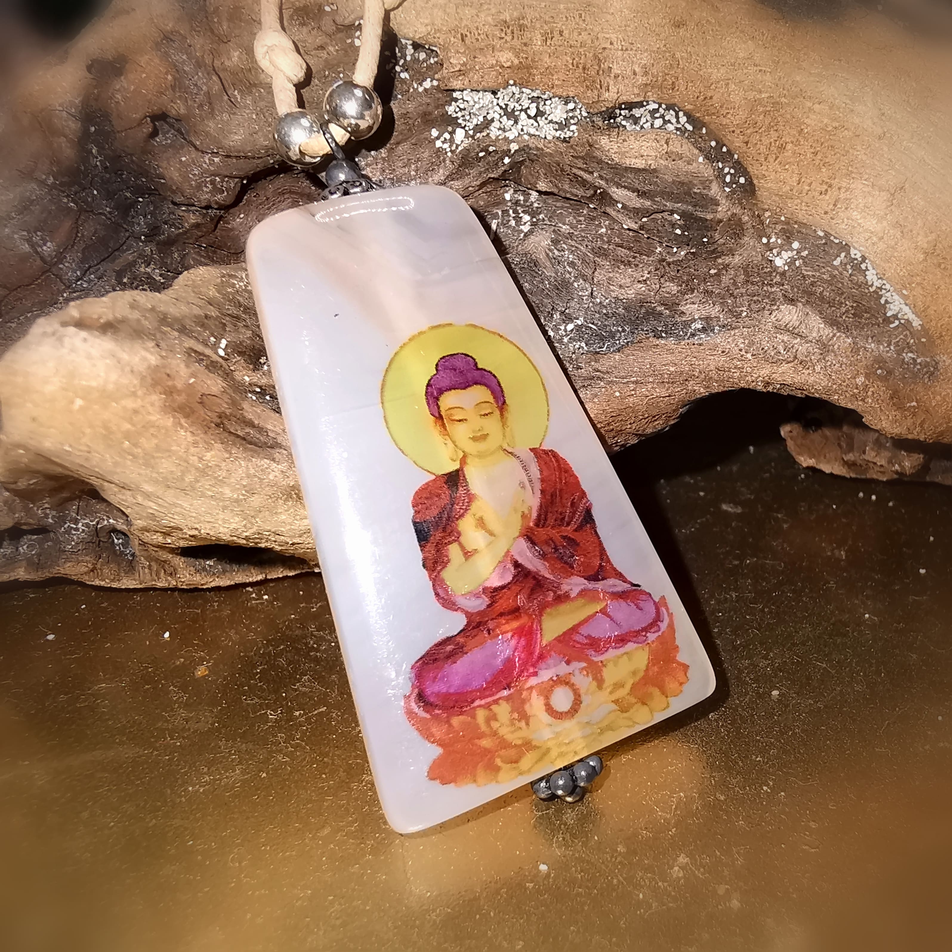 Buddha Achat Friedensachat Leder Edelstein Kette, Buddha Karma Kette, #beingpeace - im Frieden
