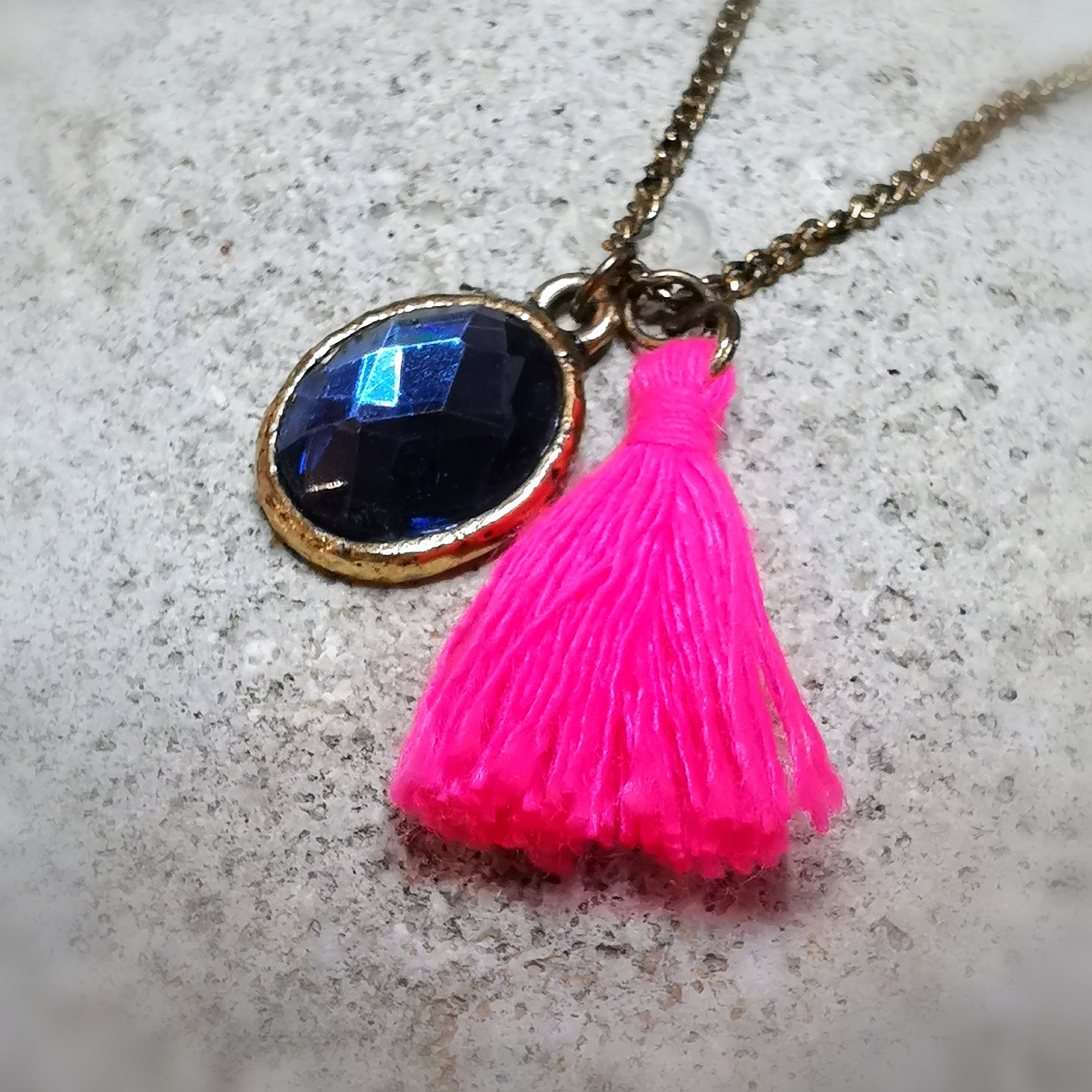 30.07.2024, 19:37 Kristall Messing Vintage Boho Kette, blau pink gold #relax