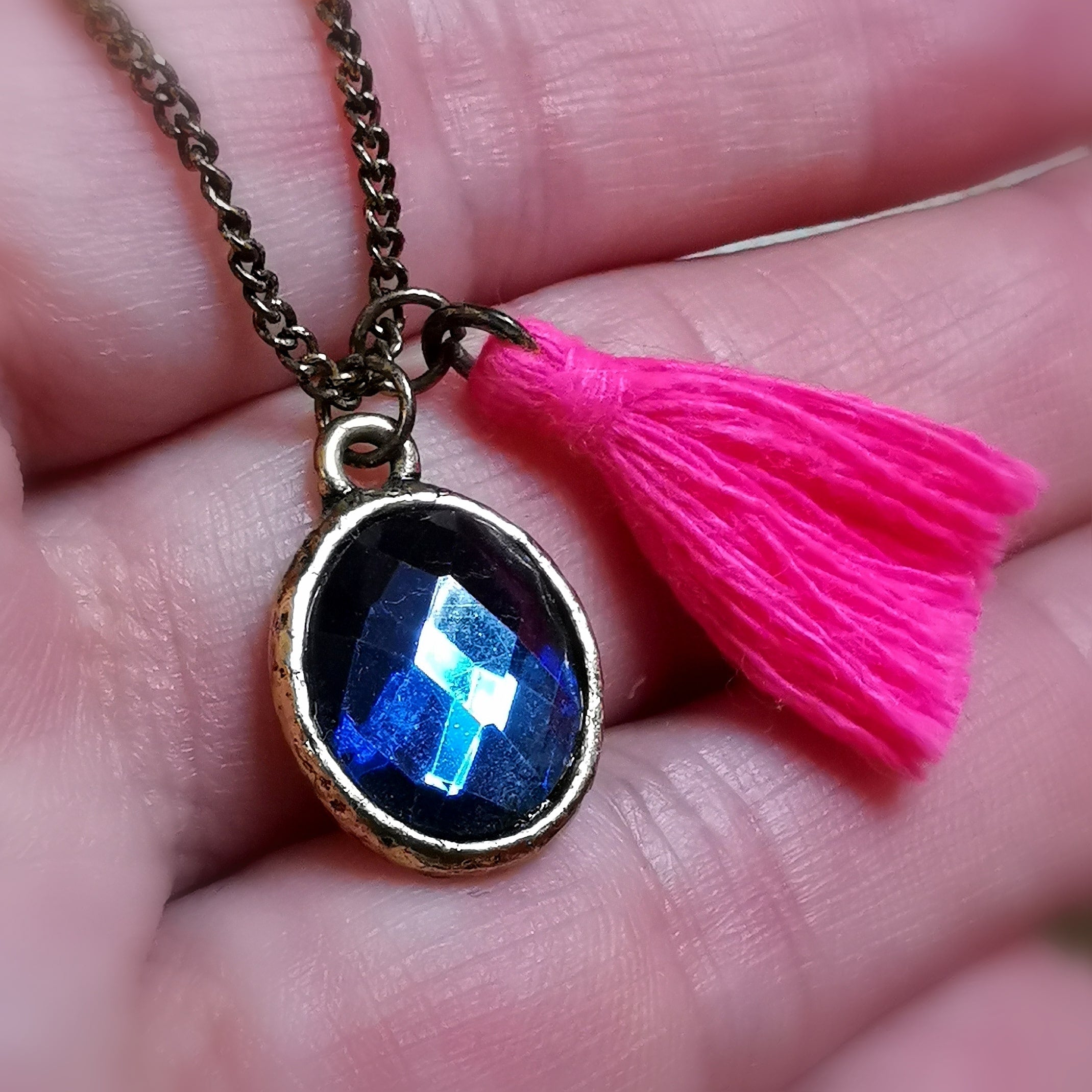 30.07.2024, 19:37 Kristall Messing Vintage Boho Kette, blau pink gold #relax