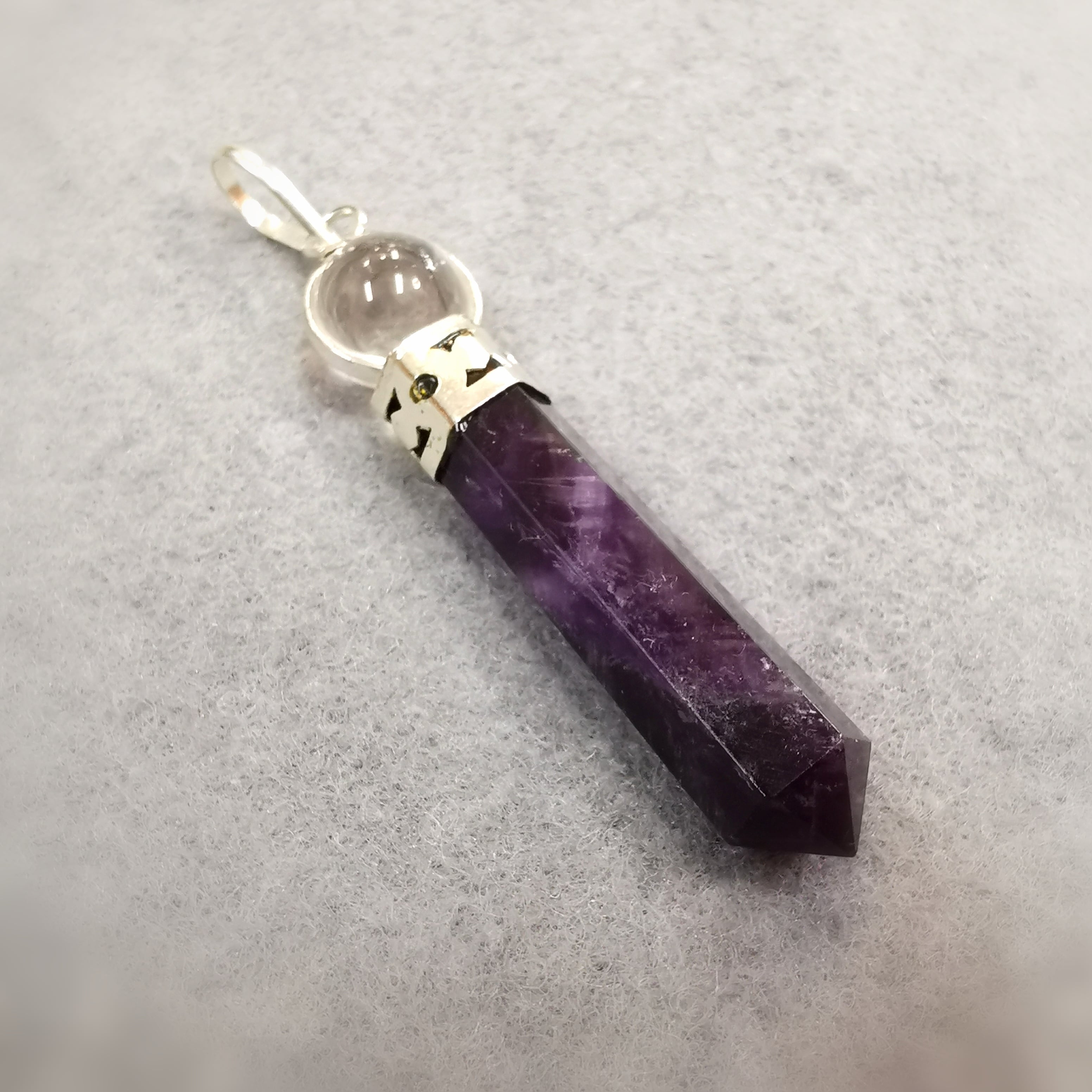 Amethyst Bergkristall Edelstein Karma Chakra Sterlingsilber Anhänger #gesegnet