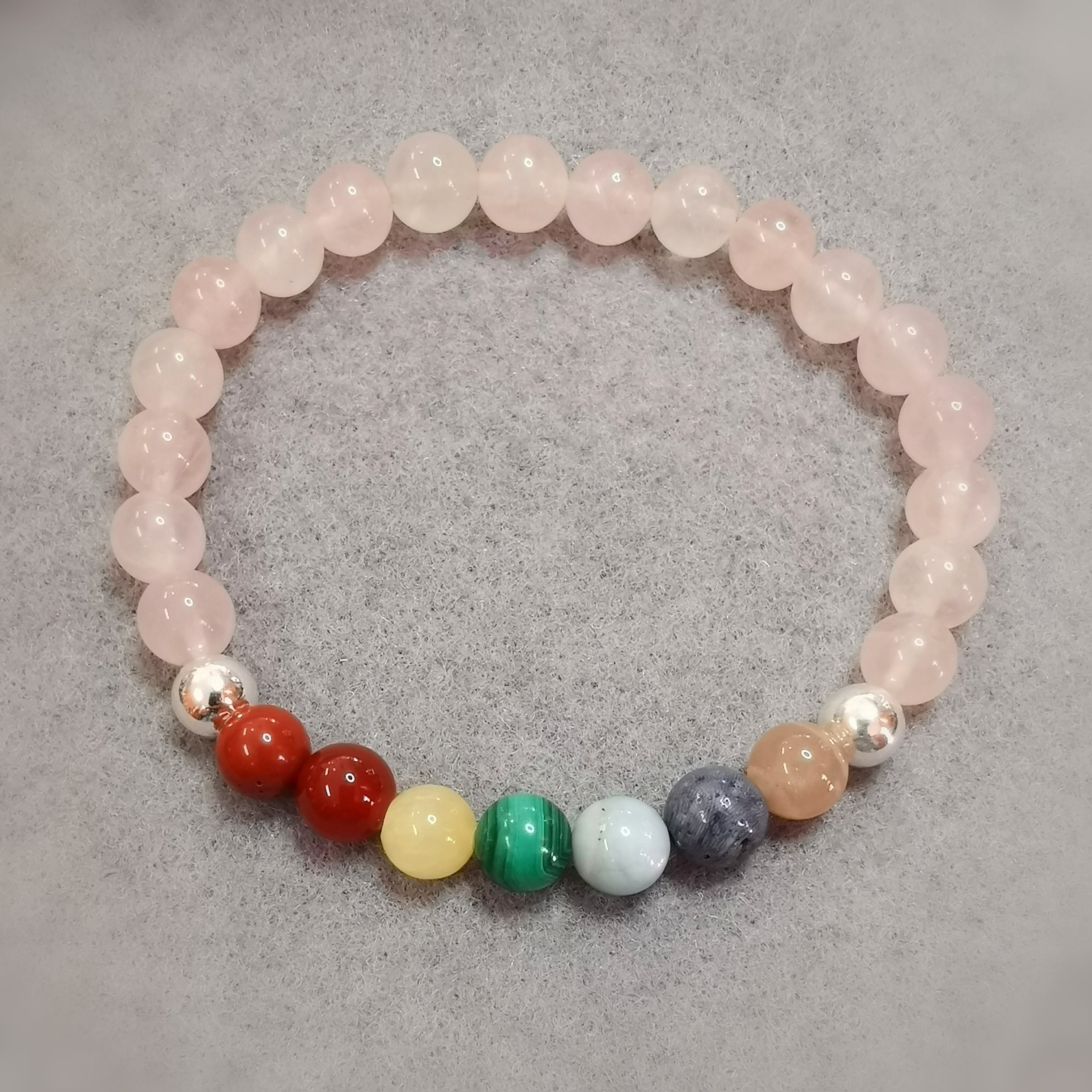 Chakra Rosenquarz Edelstein Heilstein Karma Armband Sterlingsilber, geweiht - Aurakraft