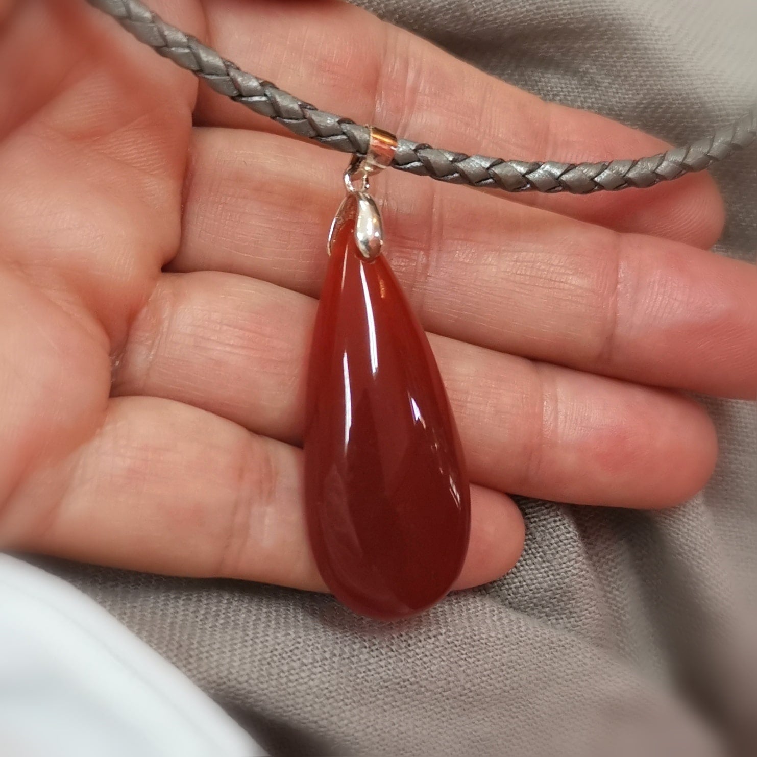Carneol Glücksachat Natur Heilstein Amulett, Edelstein Leder Karma Kette cm, geweiht, glücklicher Neuanfang
