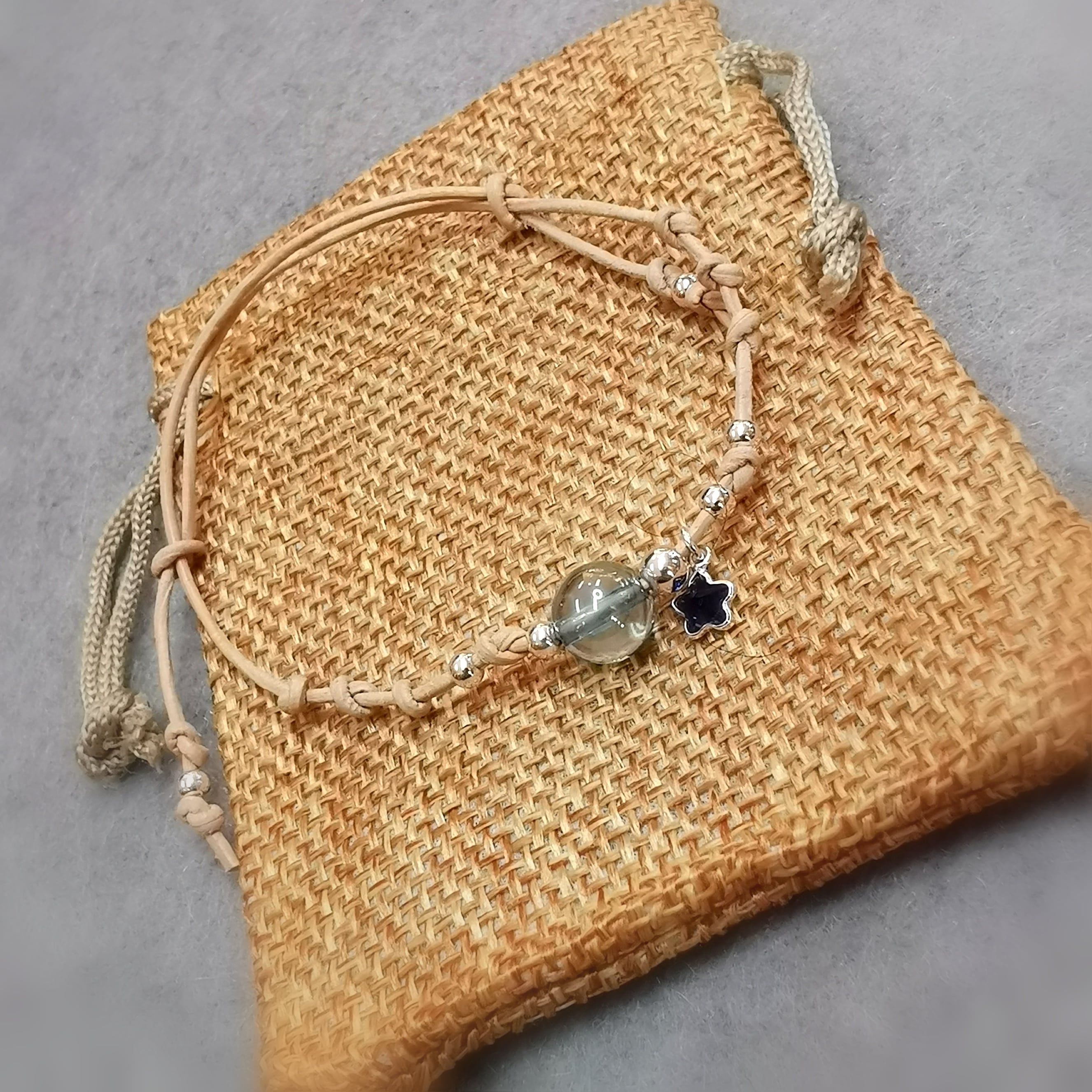 Aqua Aura Edelstein Zirkon Seestern Karma Leder Armband, Glücksmomente, geweiht