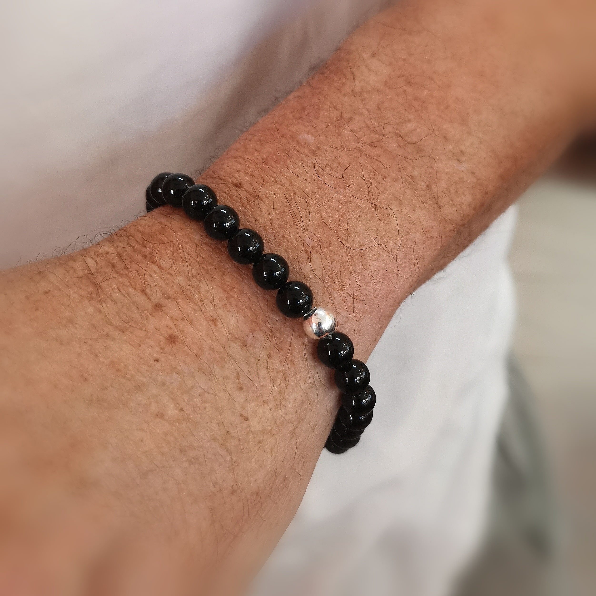 Onyx AA Heilstein Qualität Edelstein Karma Armband L / XL, geweiht, schwarz, Wurzelchakra Kraft, Schutz