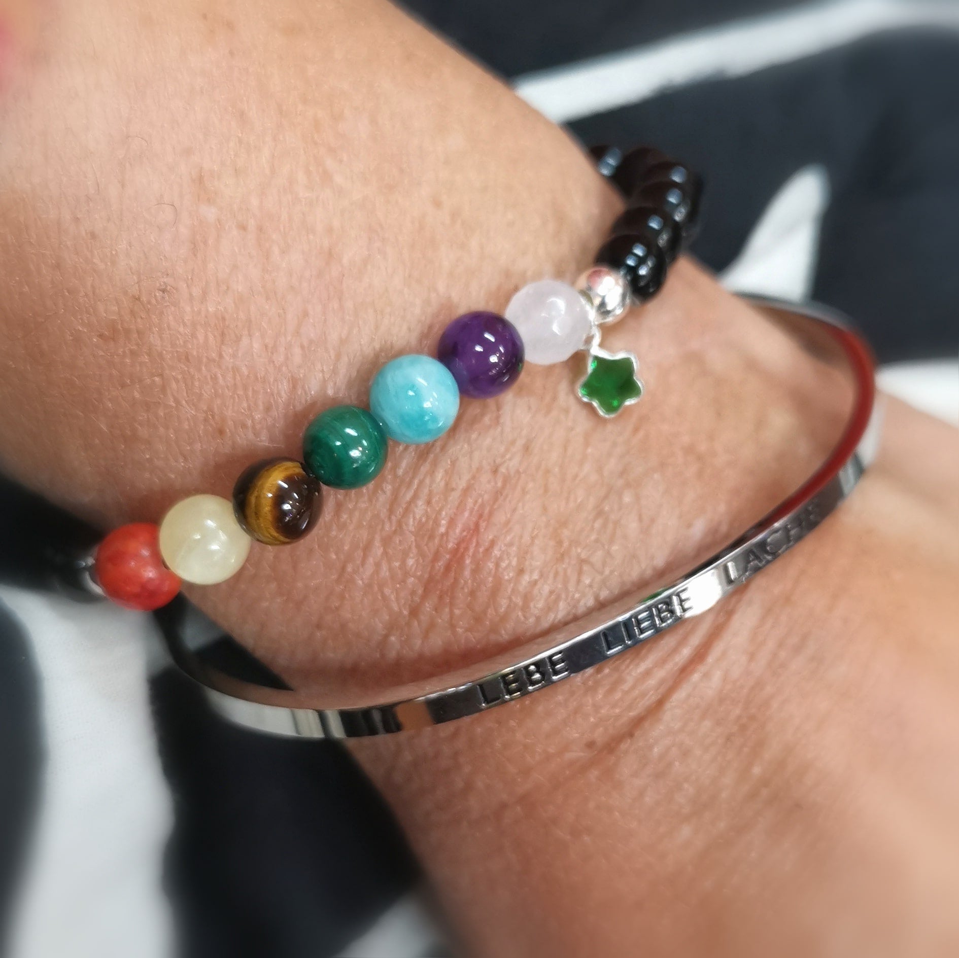 7. Chakra Onyx Edelstein Seestern Krafttier Karma Armband, geweiht, Kraft der Wunder