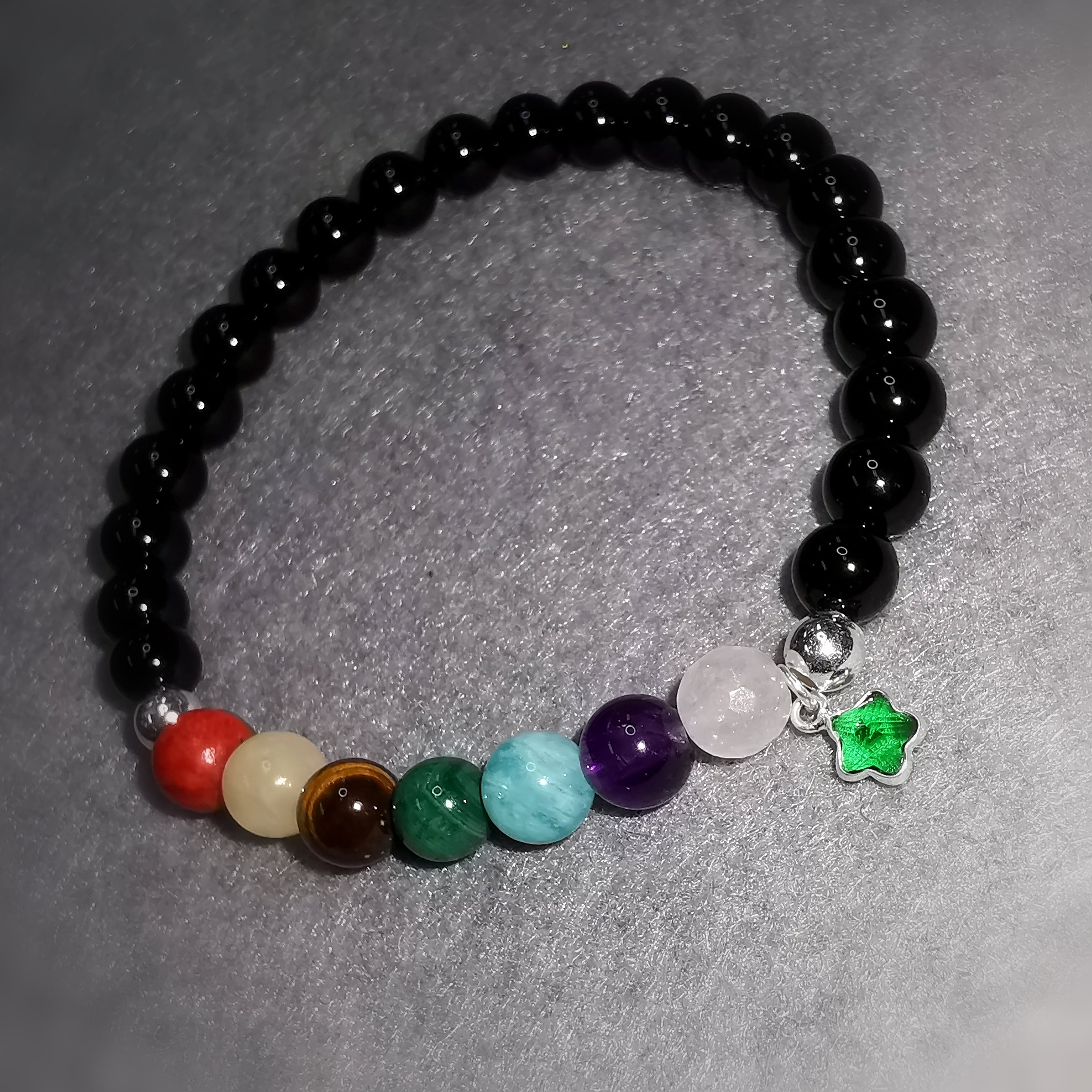7. Chakra Onyx Edelstein Seestern Krafttier Karma Armband, geweiht, Kraft der Wunder