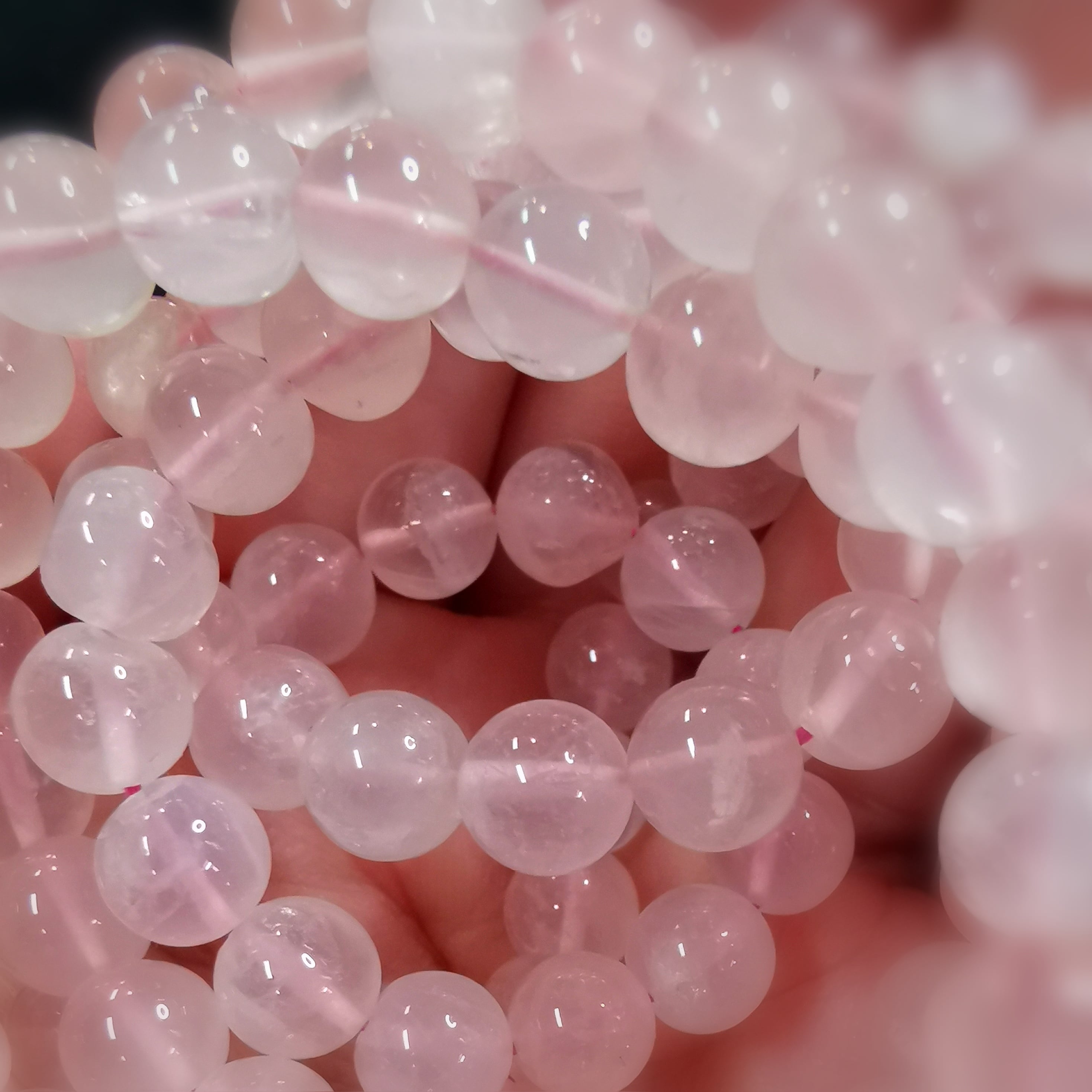 Rosenquarz Edelstein Heilstein Mala, Gebet Meditation, Karma Kettte mit rosa Quaste - Harmonie im Inneren