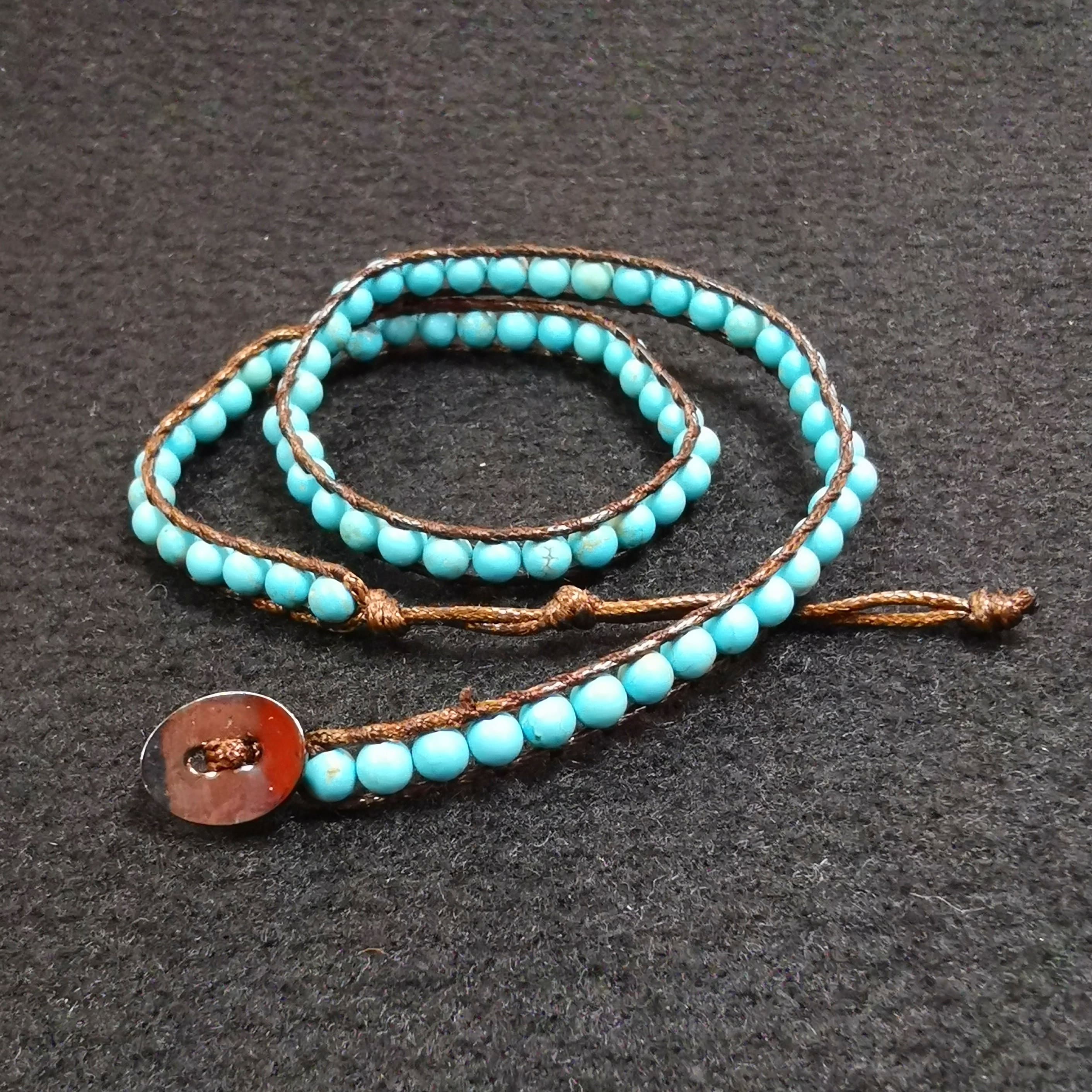 Türkis Magnesit Edelstein Heilstein Wickel-Armband Hippie Stil, geweiht - Freiheit