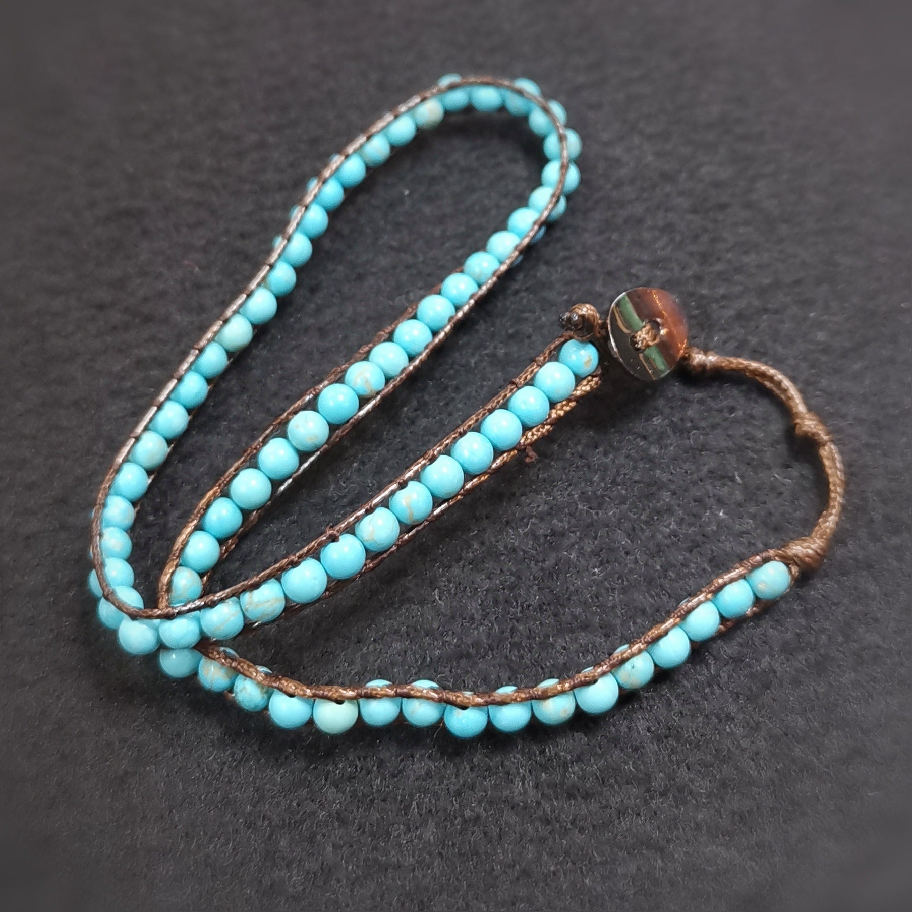 Türkis Magnesit Edelstein Heilstein Wickel-Armband Hippie Stil, geweiht - Freiheit