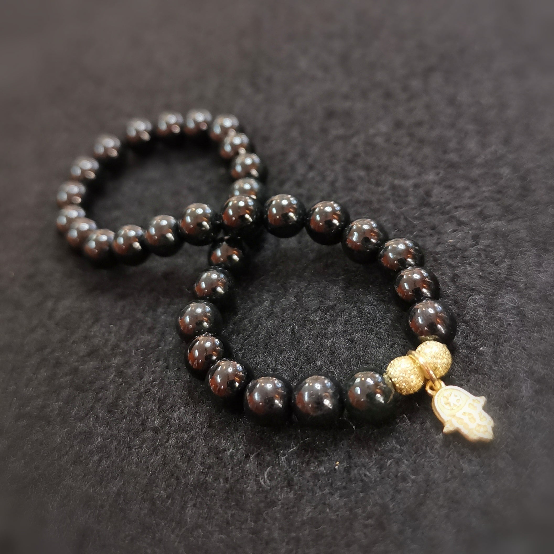 schwarze Jade Edelstein Karma Auraschutz Heilstein Hand Fatimas Armband, geweiht - emotionale Stabilität