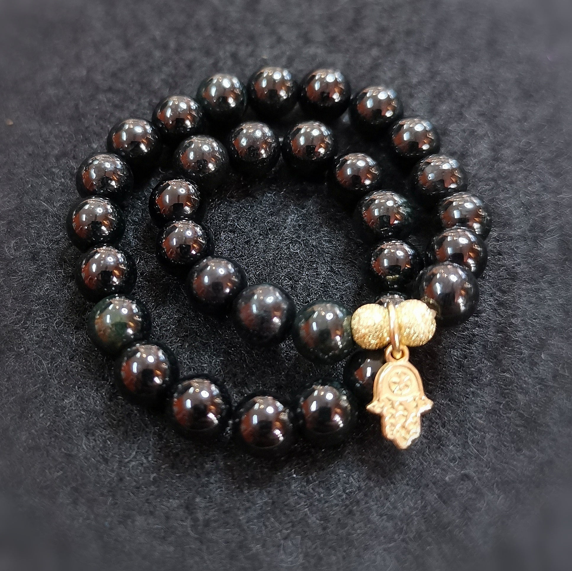 schwarze Jade Edelstein Karma Auraschutz Heilstein Hand Fatimas Armband, geweiht - emotionale Stabilität