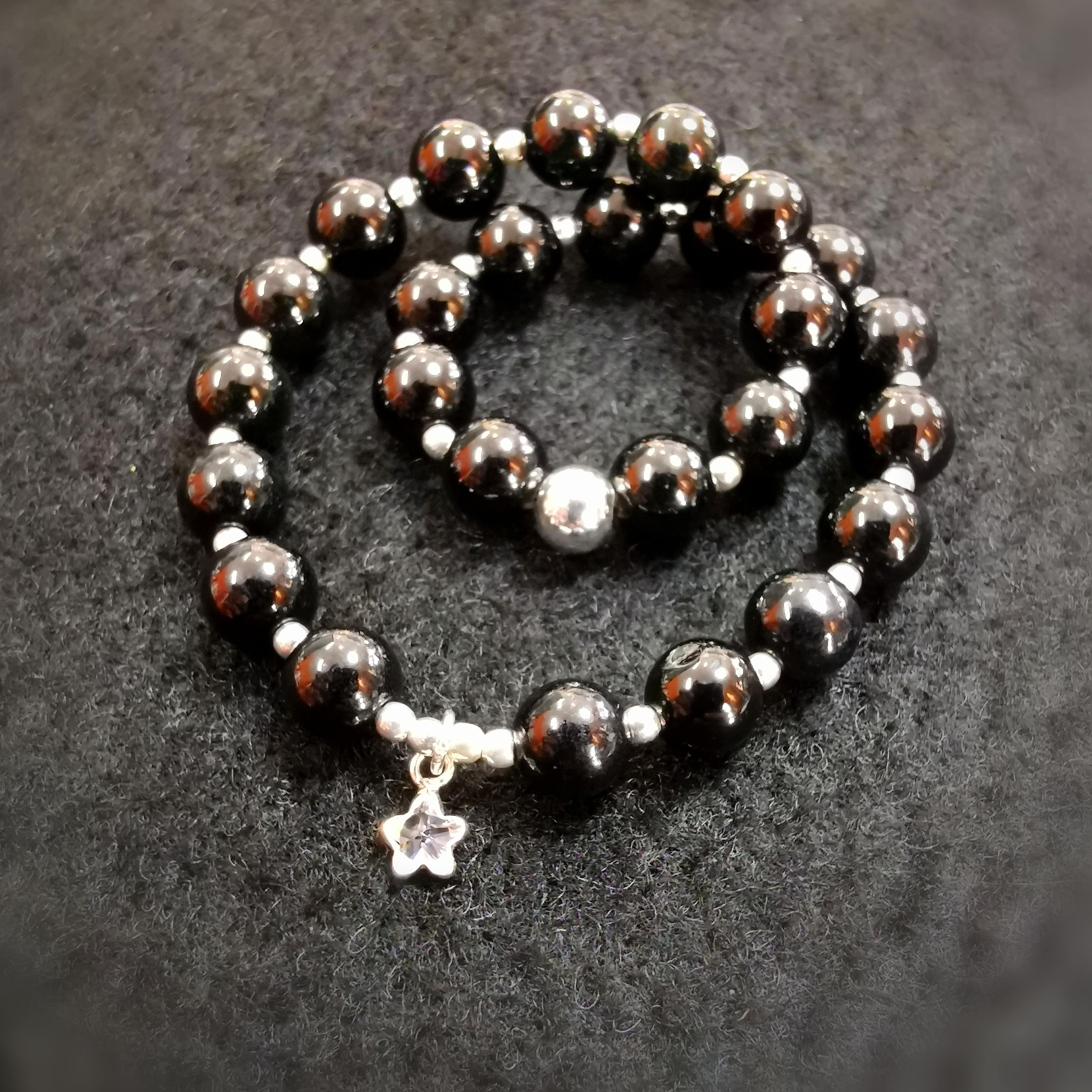 schwarze Jade Edelstein Karma Heilstein Seestern Armband, geweiht - Durchhaltevermögen