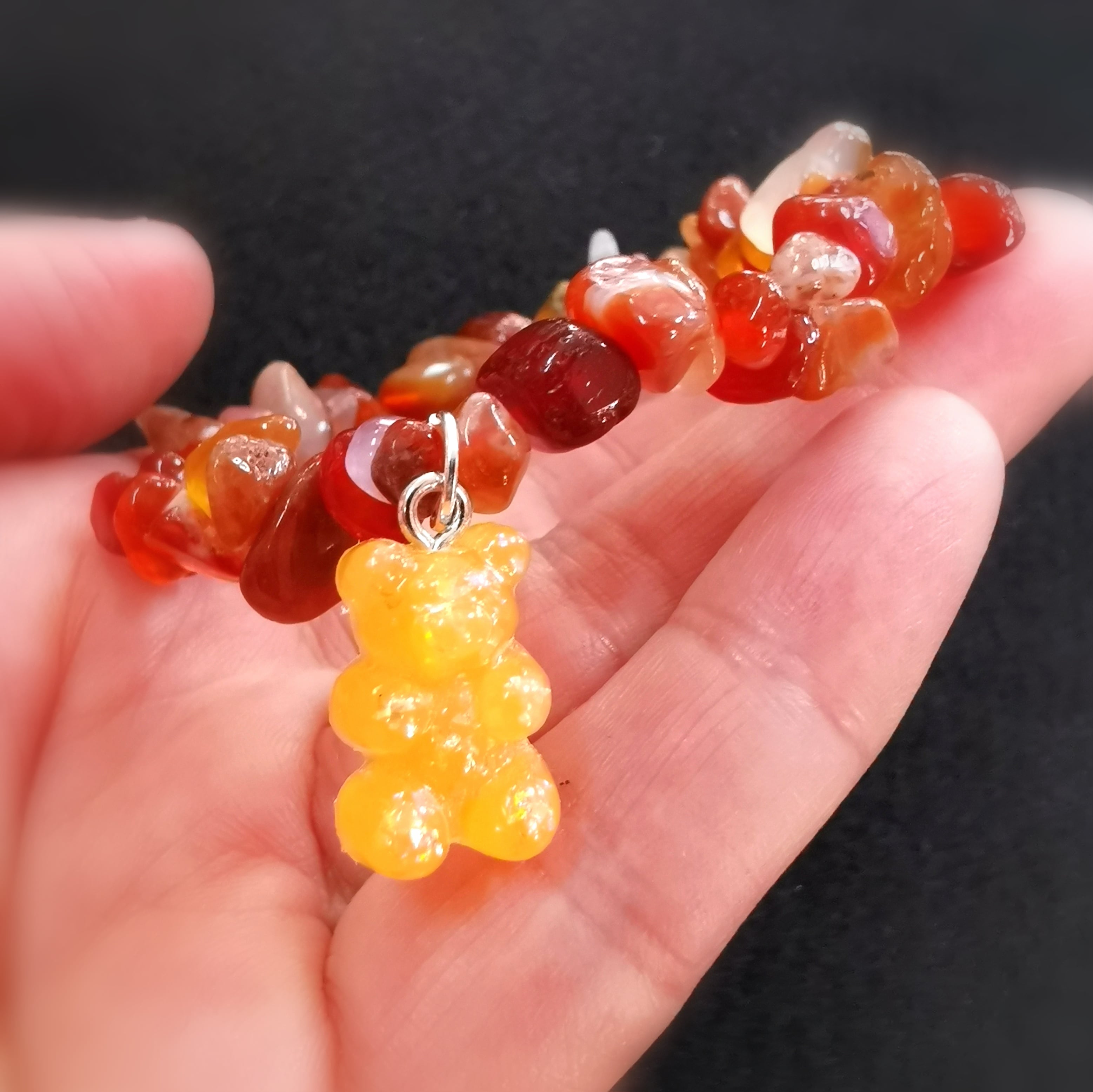 Bärchen Teddybär Glückbärchen Carneol Edelstein Armband, geweiht - Lebensenergie