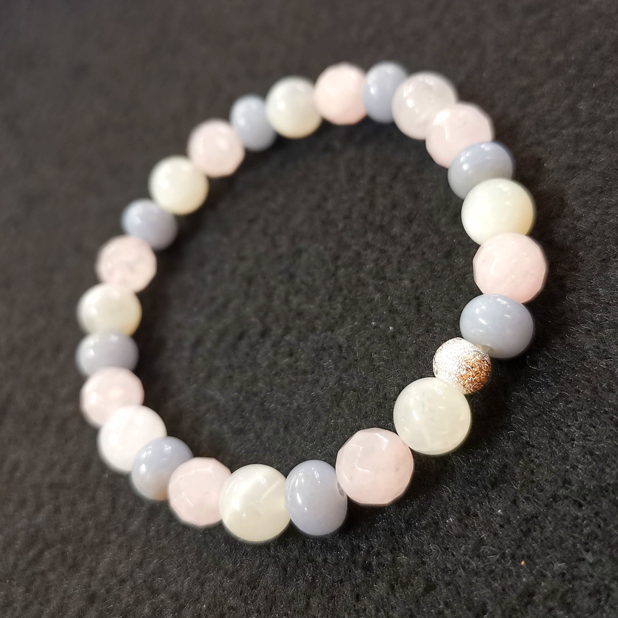 Moonstone Angelite Rose Quartz Gemstone Chakra Healing Stone Karma Bracelet Consecrated, Love and Trust