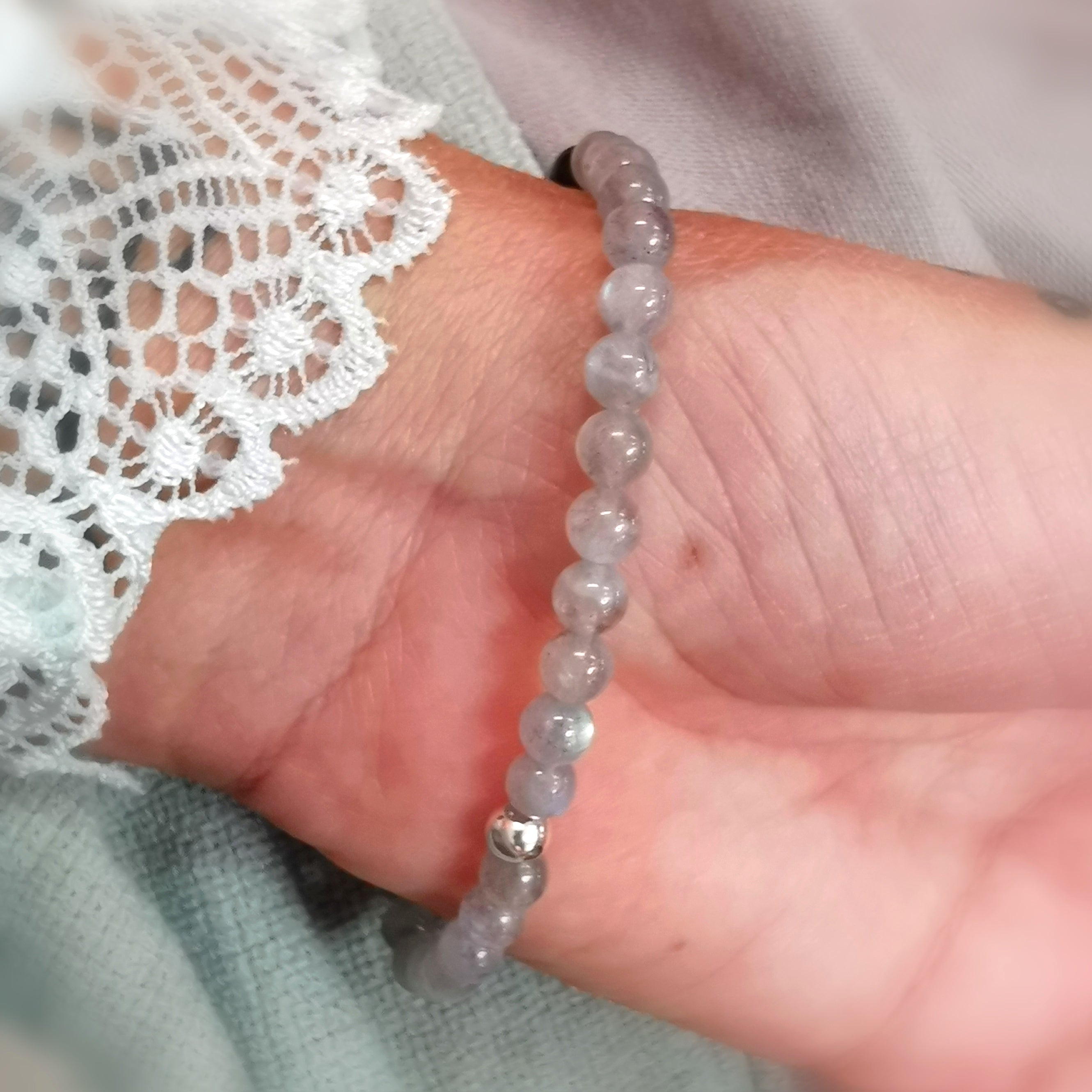 Labradorit schwarze Jade Edelstein Karma Armband, geweiht Himmel und Erde Inspiration, Intuition, Urvertrauen