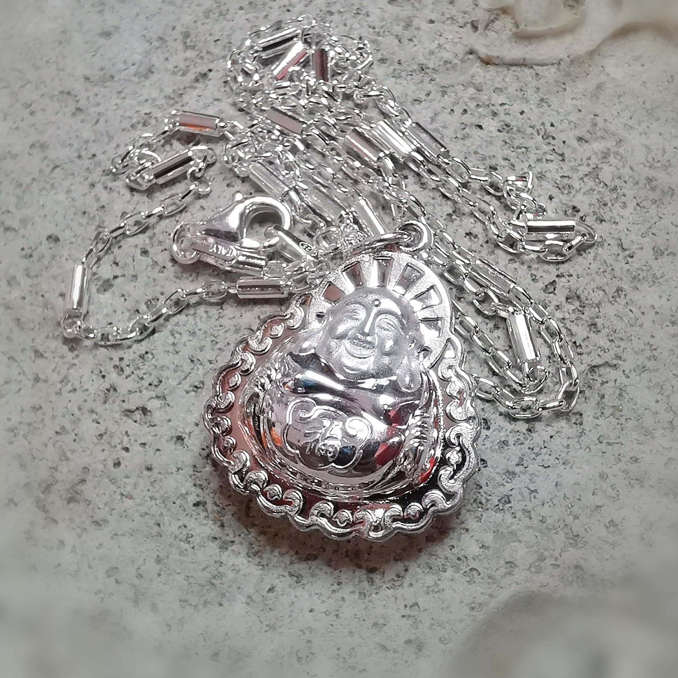 BuDai Buddha Glücksbuddha Karma Kette Sterlingsilber 50 cm, geweiht - Ruhe und Gelassenheit