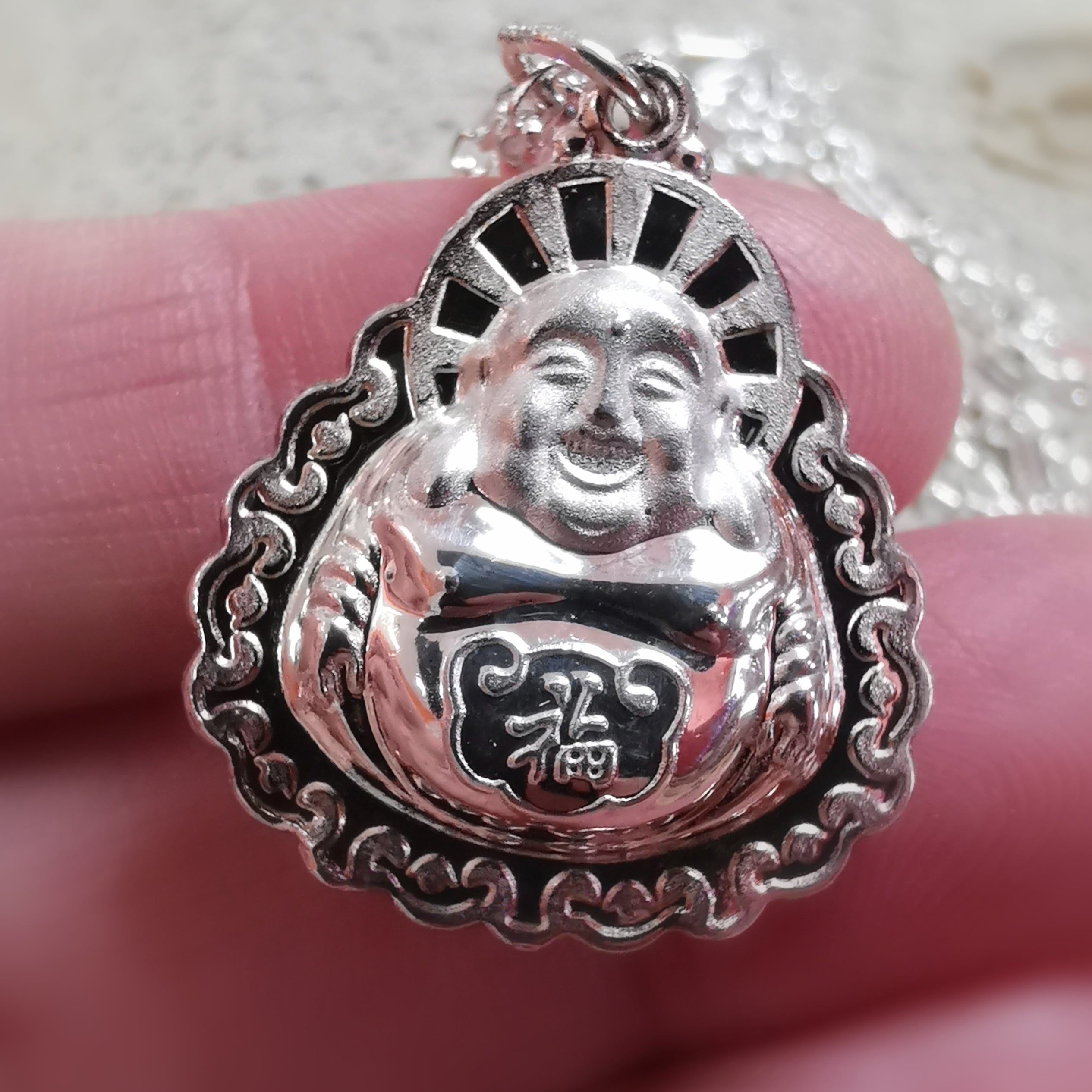 BuDai Buddha Glücksbuddha Karma Kette Sterlingsilber 50 cm, geweiht - Ruhe und Gelassenheit