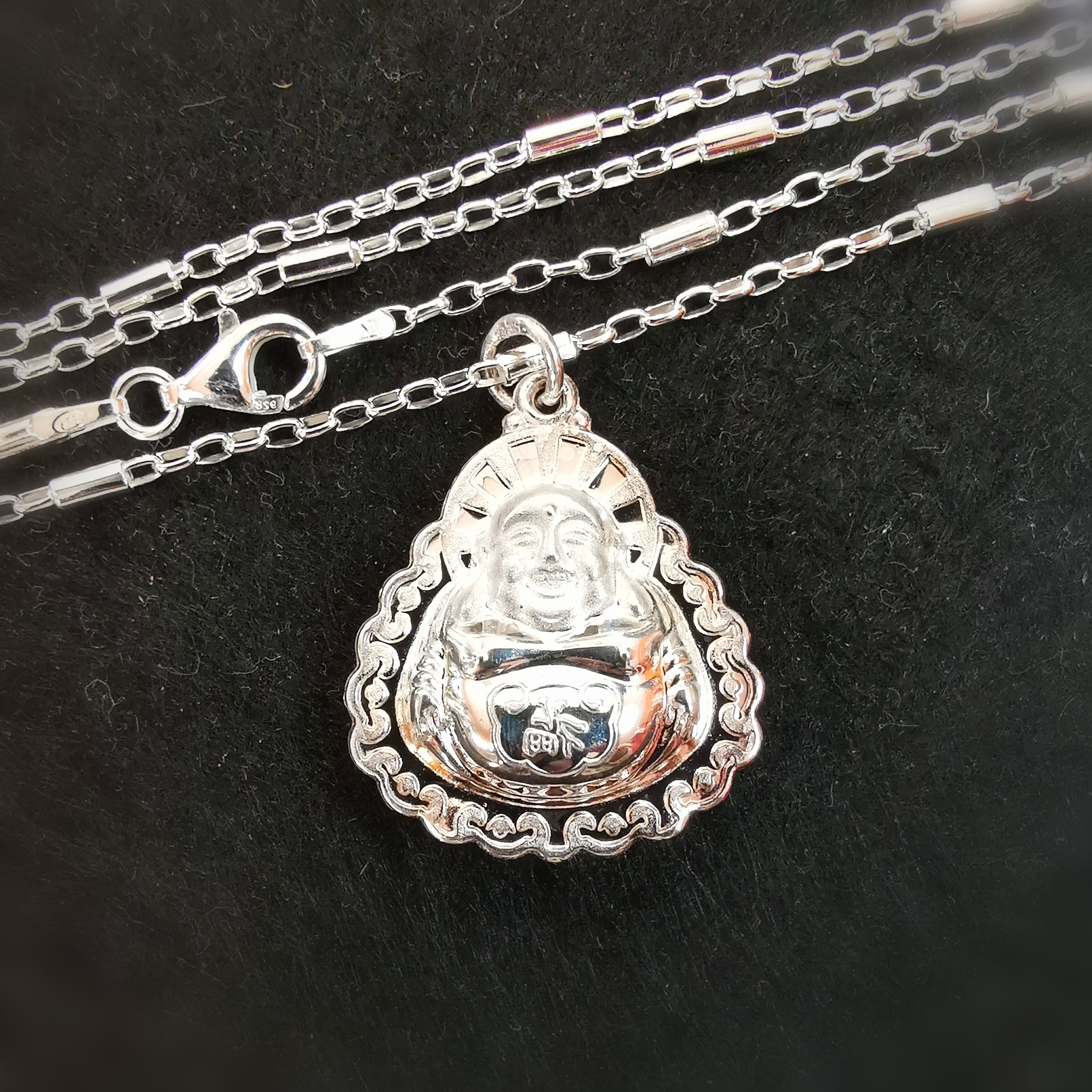 BuDai Buddha Glücksbuddha Karma Kette Sterlingsilber 50 cm, geweiht - Ruhe und Gelassenheit
