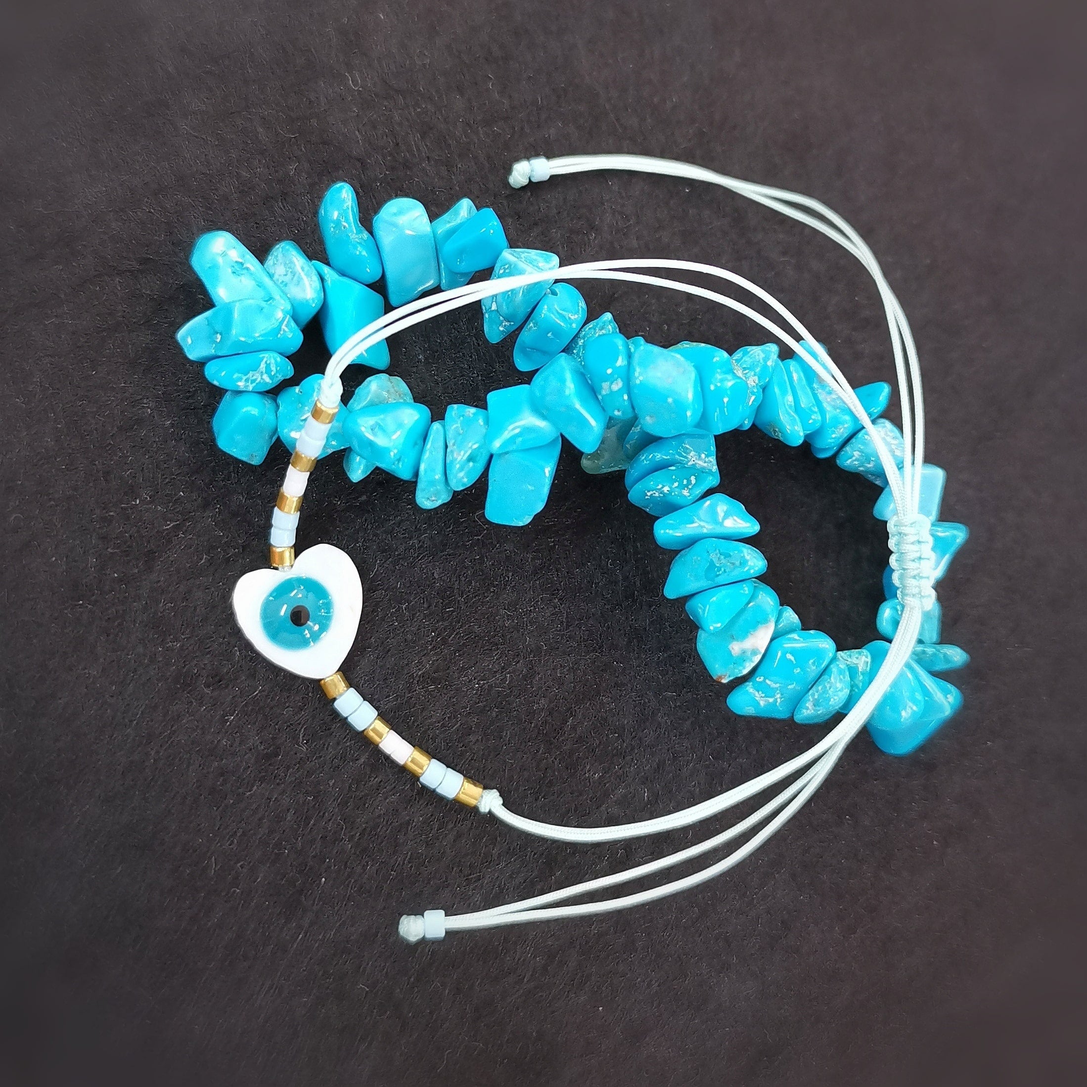 Eye of Nazar Turquoise Magnesite Gemstone Bracelet Set, Boho Karma Bracelets, Life Happiness
