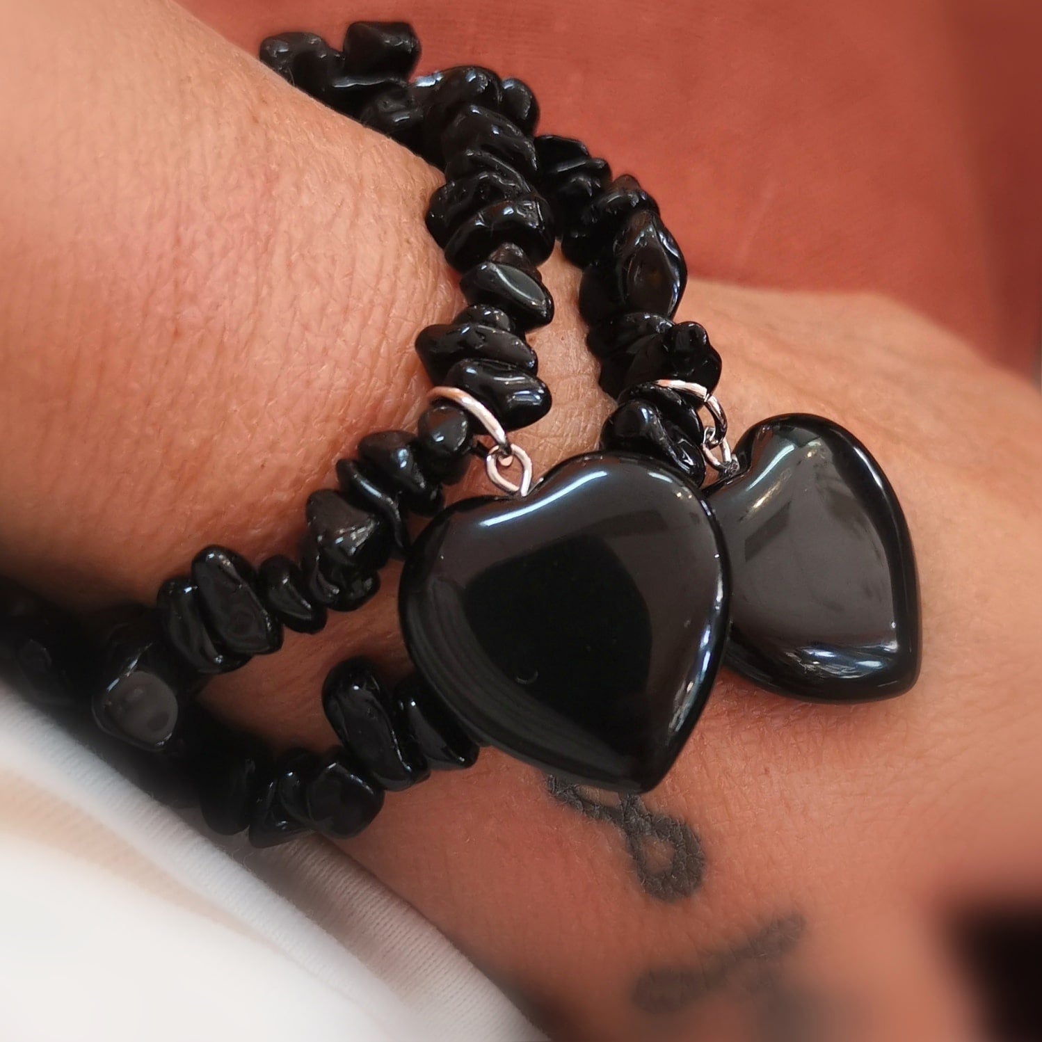 Onyx Edelstein Herz Karma Armband Heilung, geweiht, in Liebe behütet