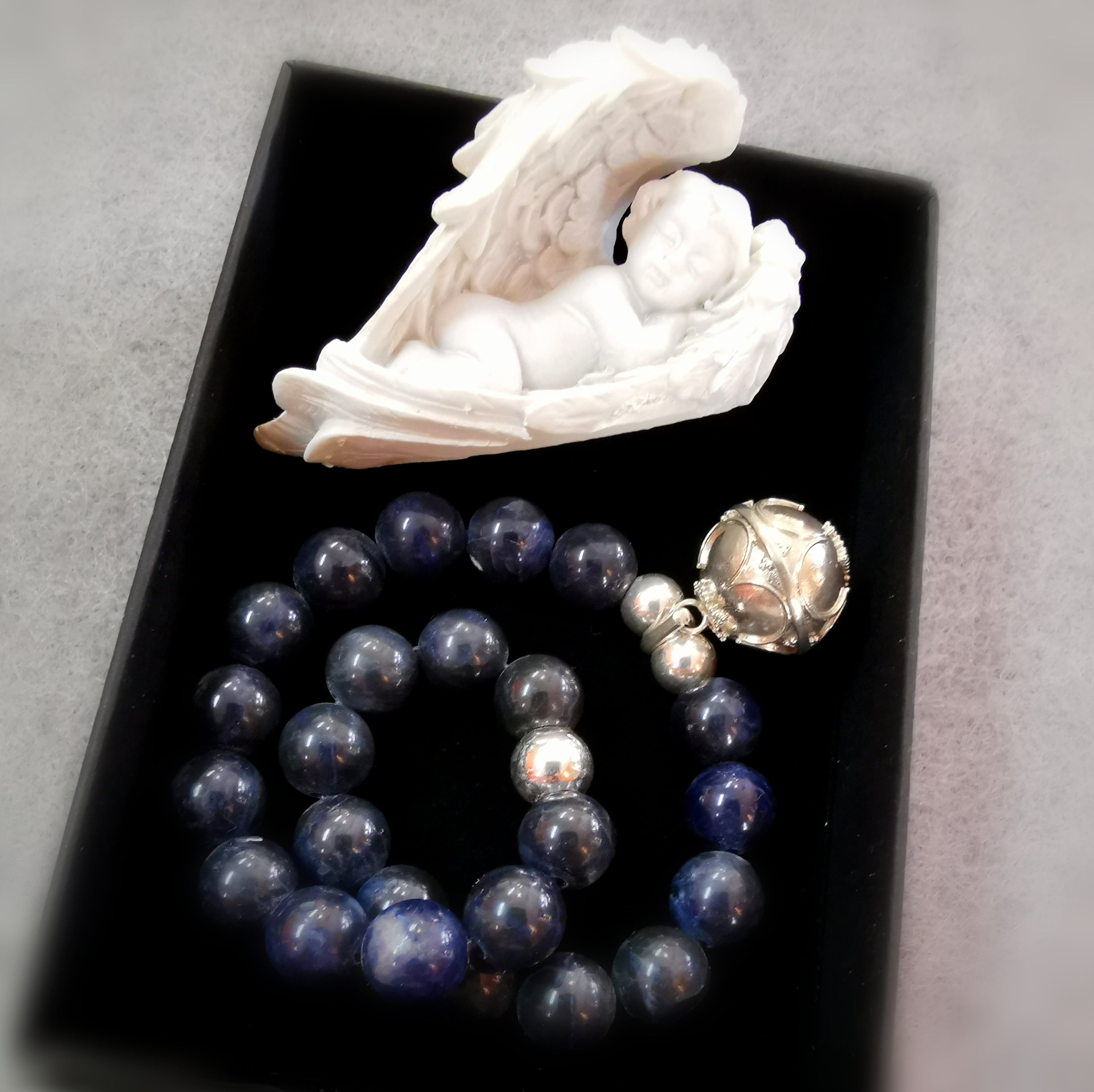 Engelsrufer Sodalith Edelstein Armband Balance, geweiht, Geschenk Set mit Engel Engelsflügel