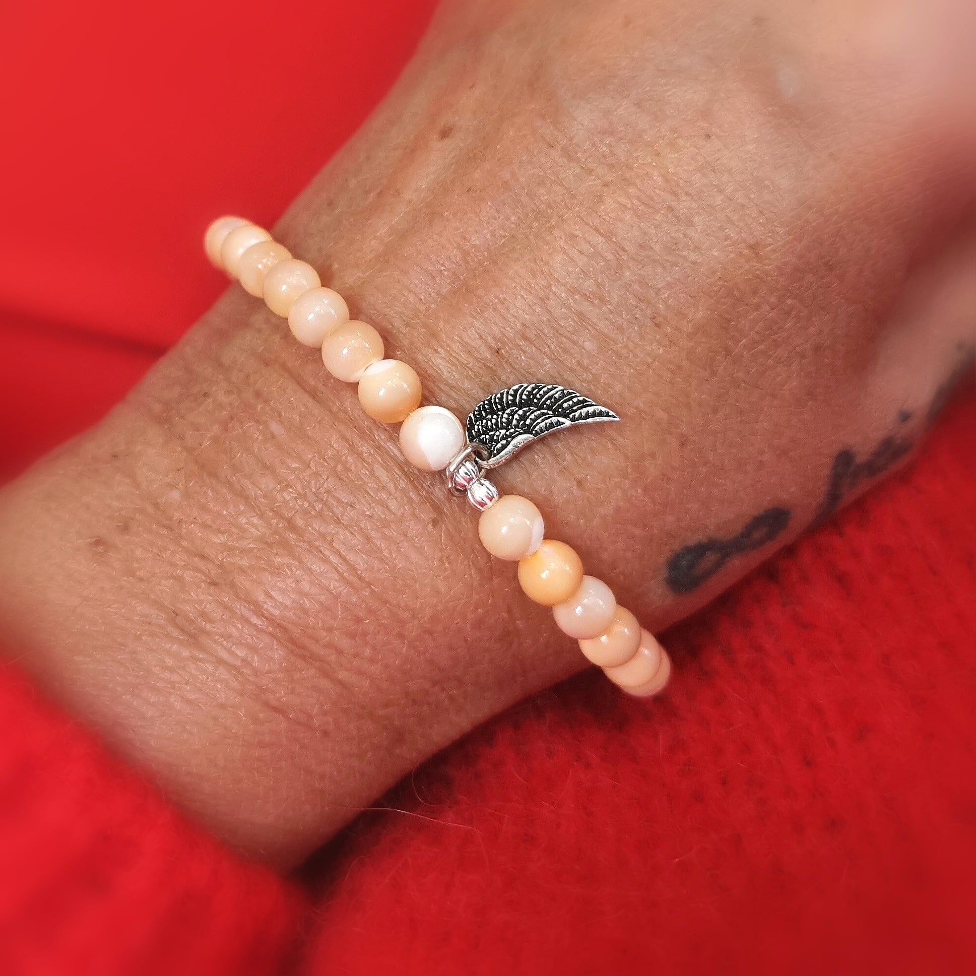 Engelsflügel Schutzengel Perlmutt Heilstein Karma Armband geweiht - behütet