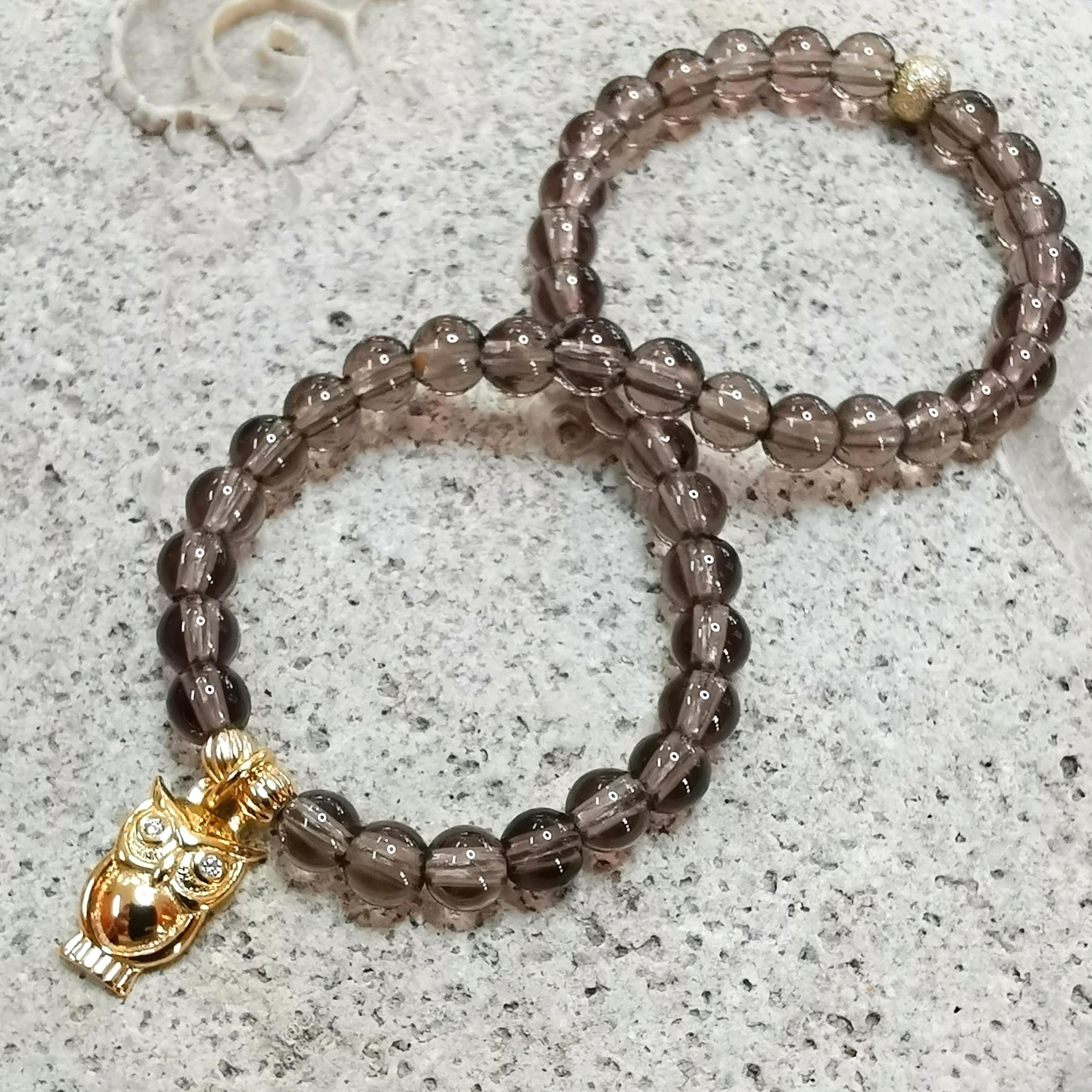 Rauchquarz Eule Edelstein Karma Armband, AA Qualität, Seelenkraft Urvertrauen