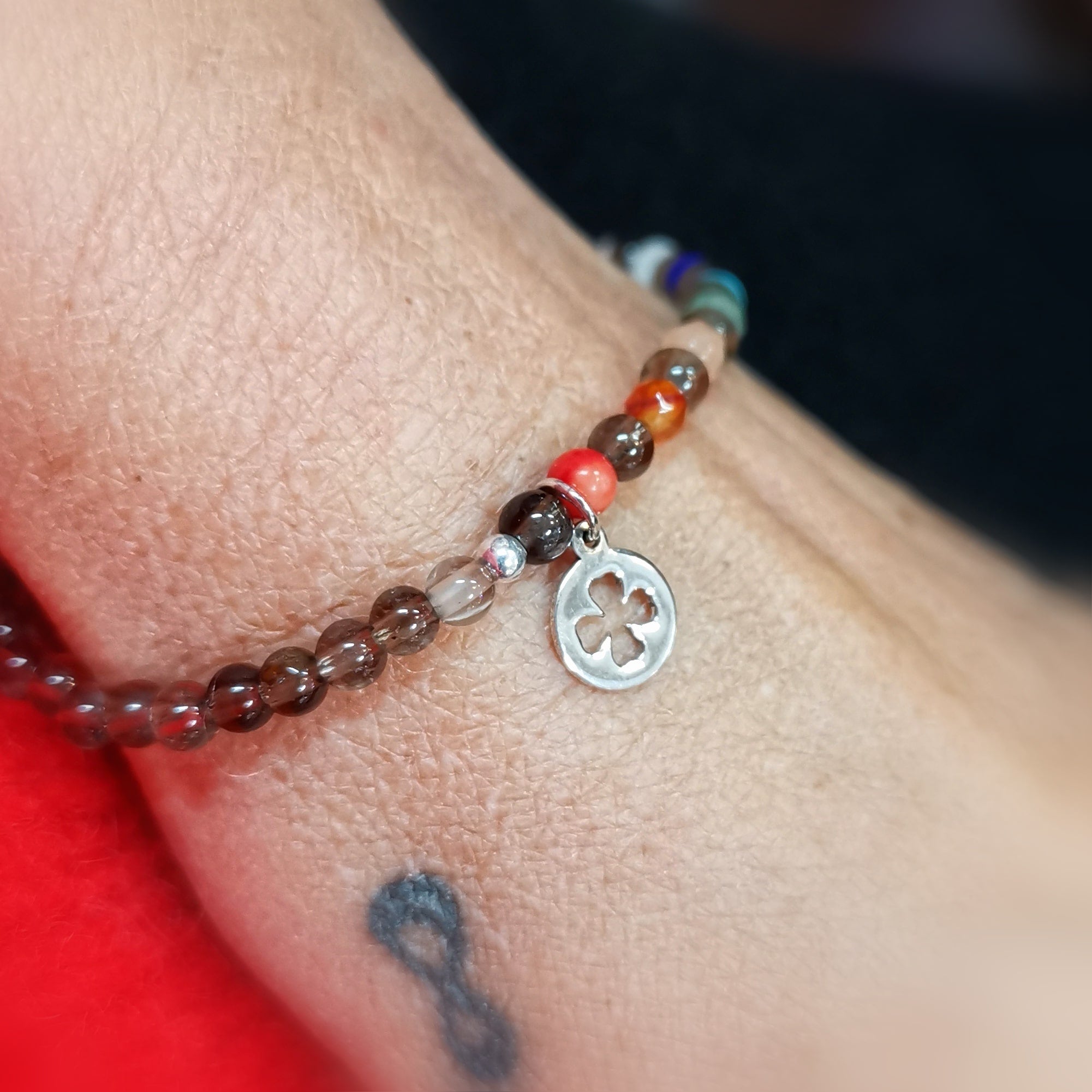 Chakra Rauchquarz Kleeblatt Edelstein Karma Glücksarmbändchen, Karma Armband geweiht
