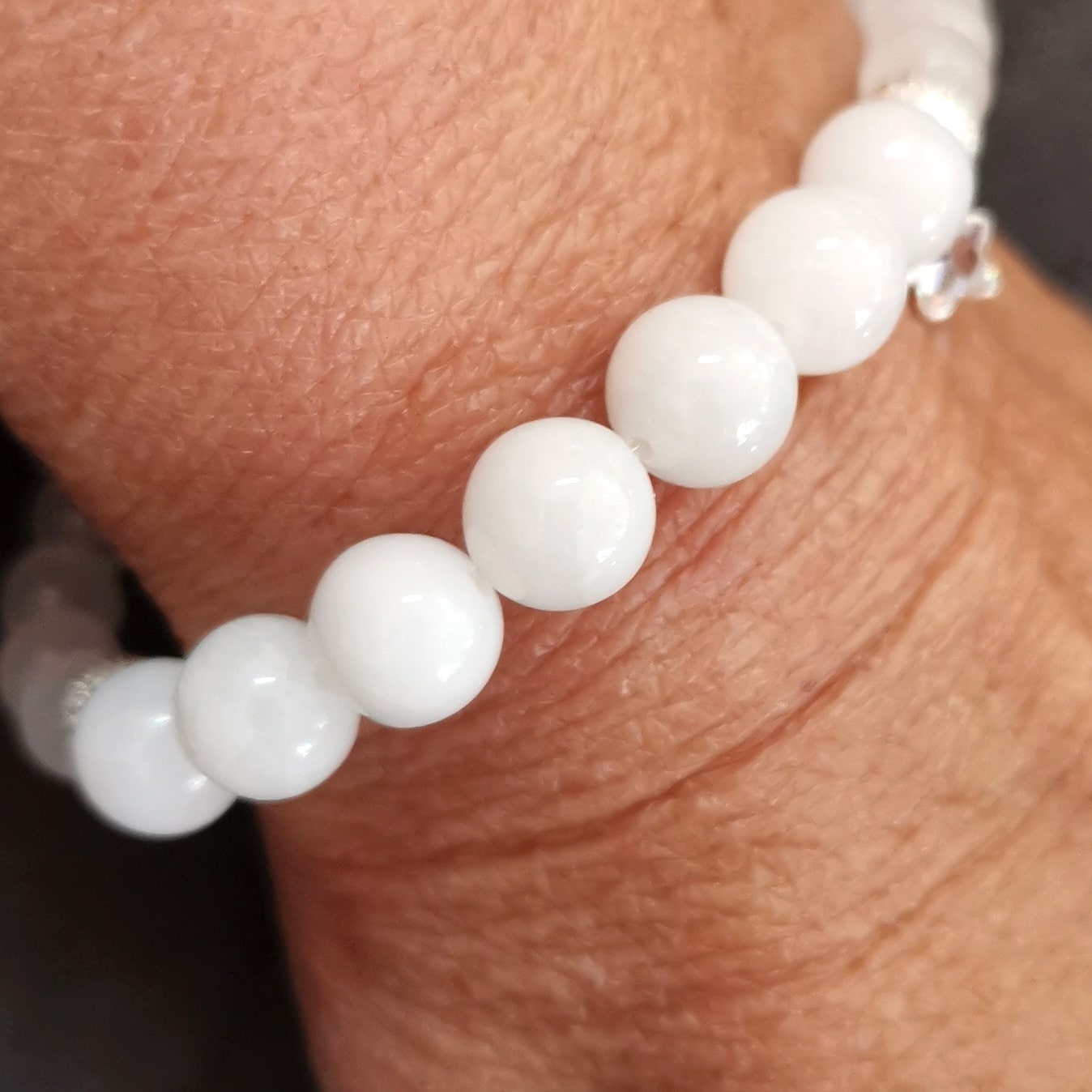 💫 Weiß & Silber: Jade Friedensachat Zirkon Edelstein Armband – geweiht für Wunder & inneren Frieden
