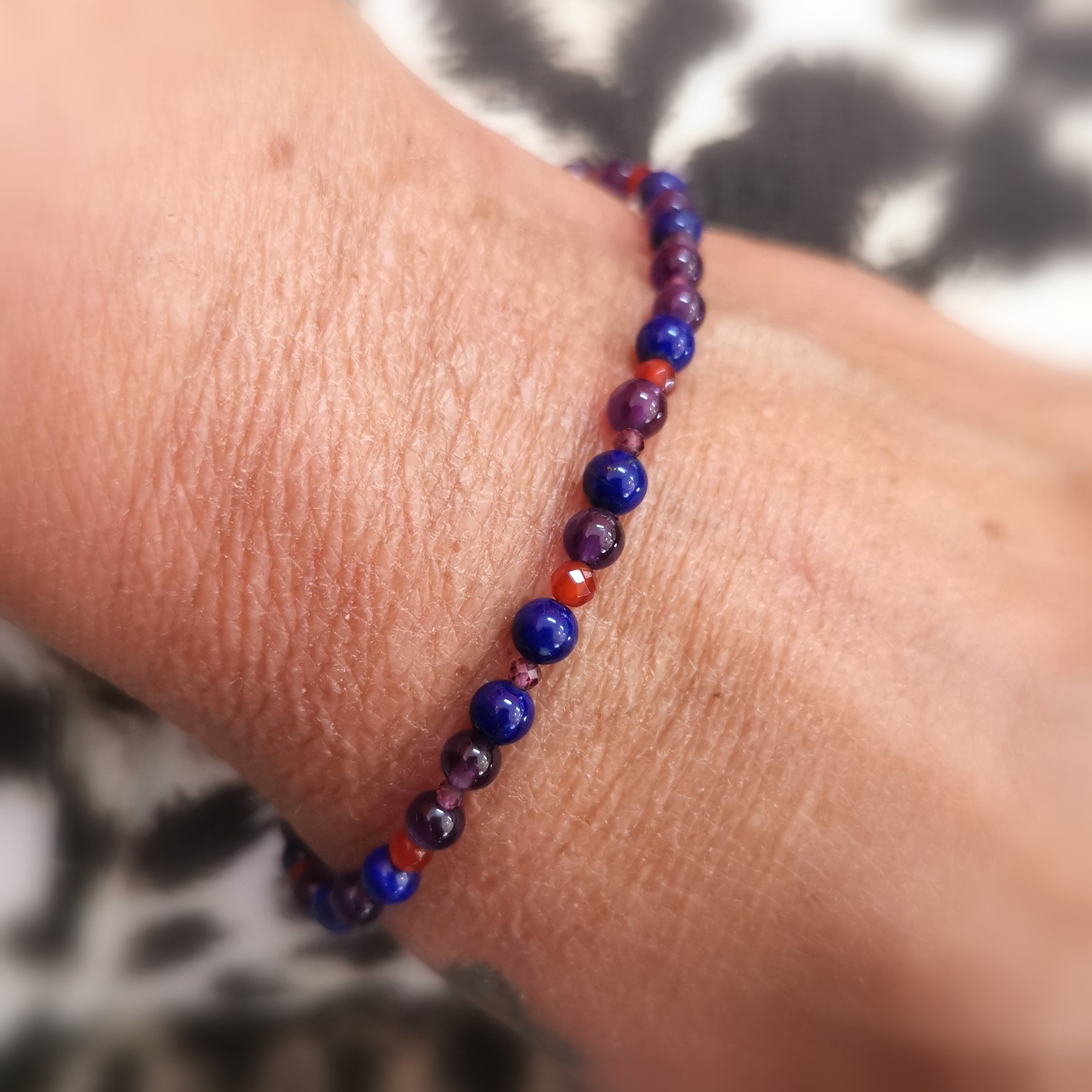 💜 Amethyst, Garnet, Lapis Lazuli & Carnelian Gemstone Karma Bracelet – I am good to myself