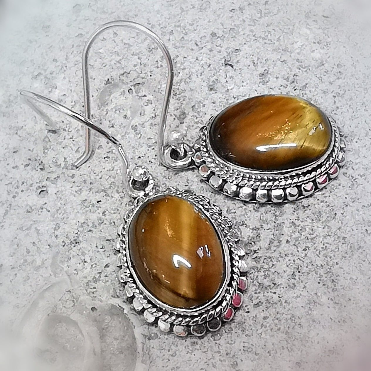 Tigerauge Edelstein Boho Ohrringe Sterlingsilber Heilstein Harmonie, Mut und Lebensfreude