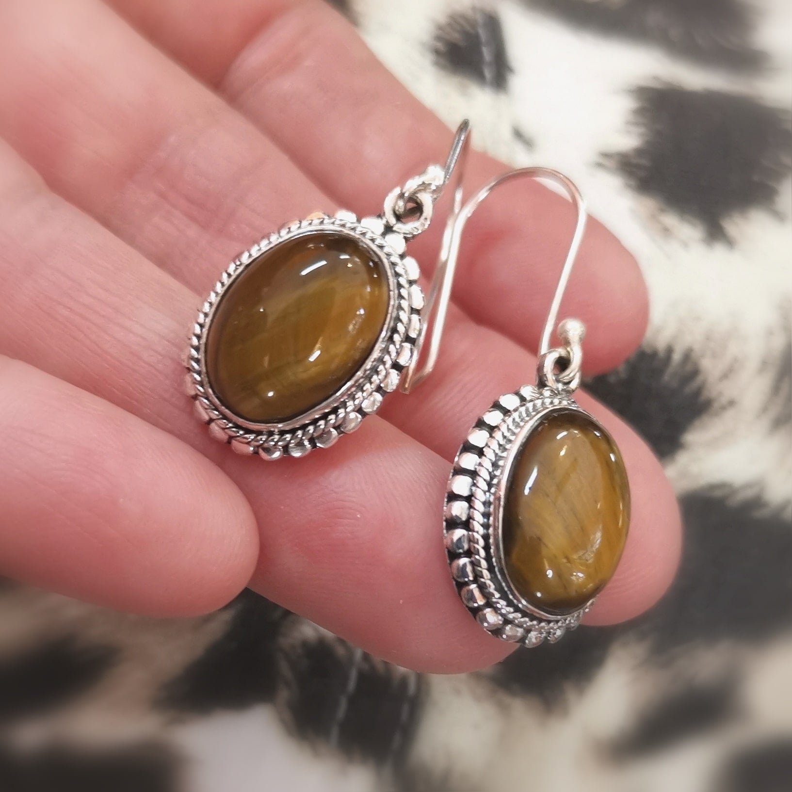 Tigerauge Edelstein Boho Ohrringe Sterlingsilber Heilstein Harmonie, Mut und Lebensfreude