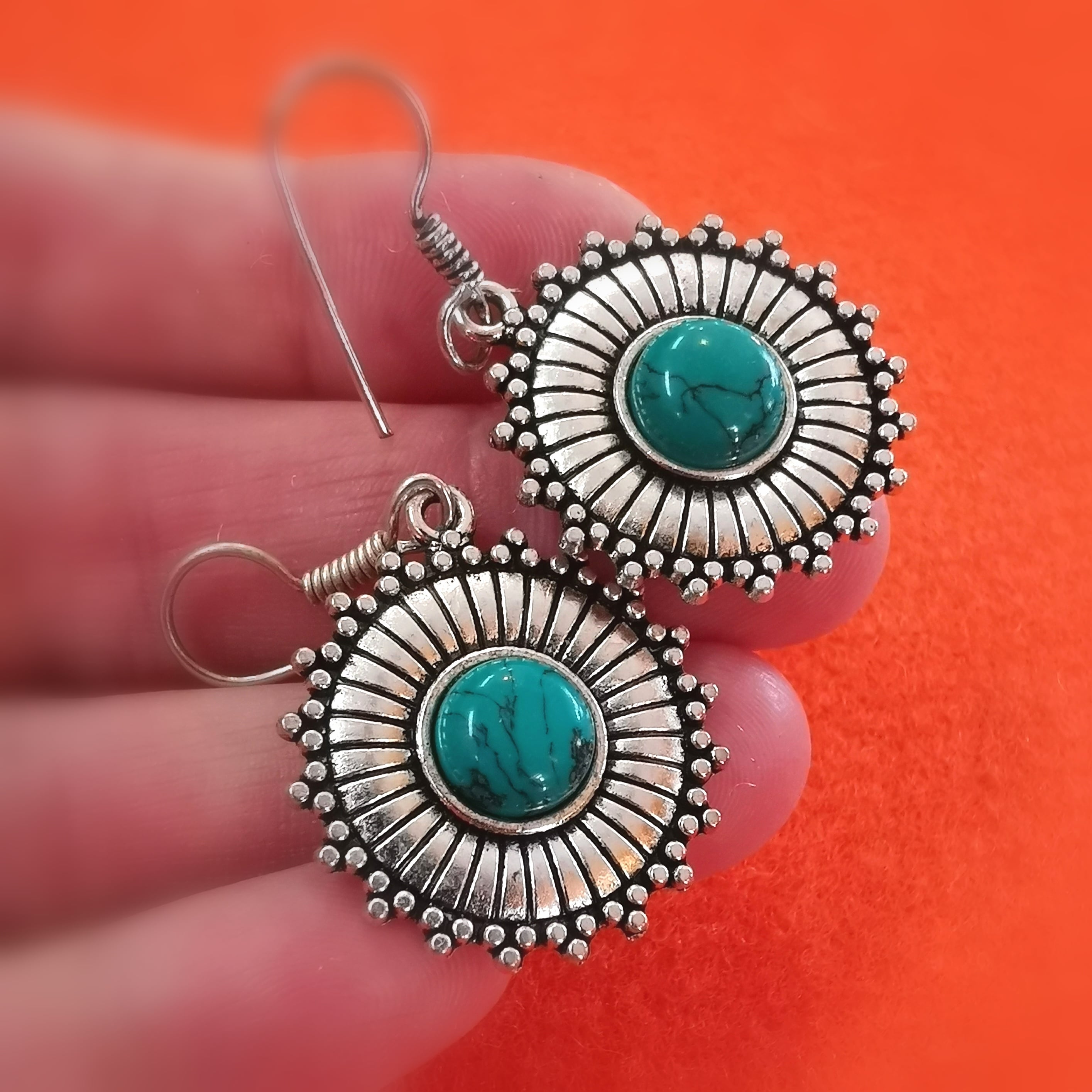 🌸 Mandala Turquoise Magnesite Gemstone Earrings Boho – Harmony & Peace of Mind