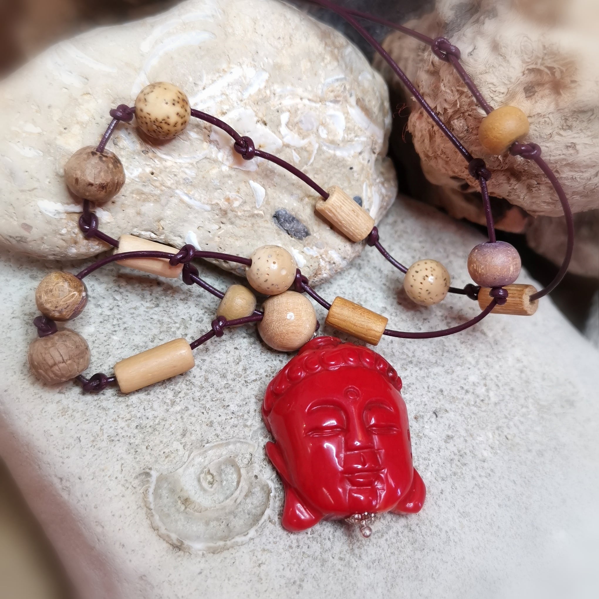 🙏 Buddha Kopf Koralle – Karma Kette geweiht für Lebensenergie & Frieden