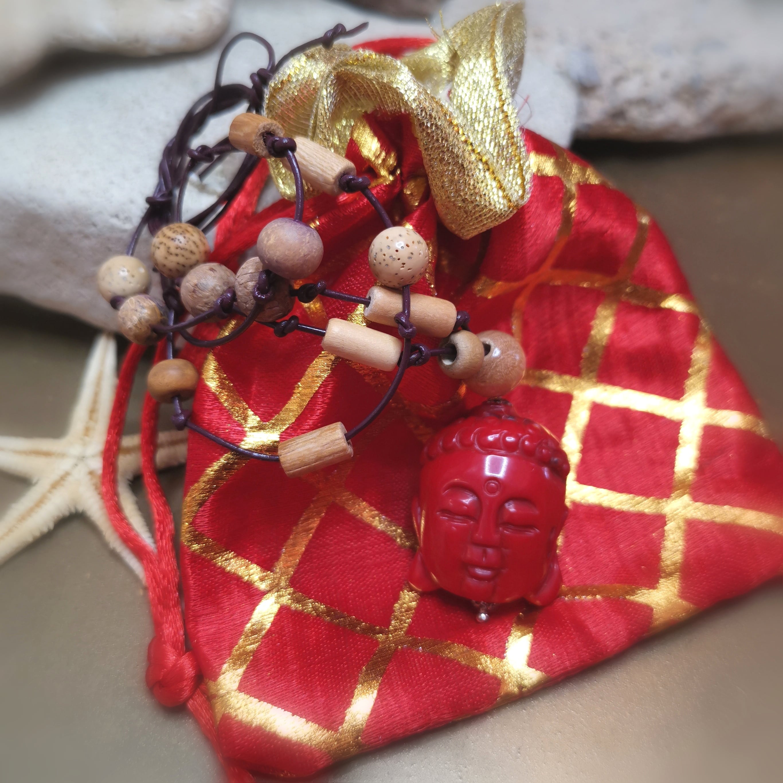 🙏 Buddha Kopf Koralle – Karma Kette geweiht für Lebensenergie & Frieden