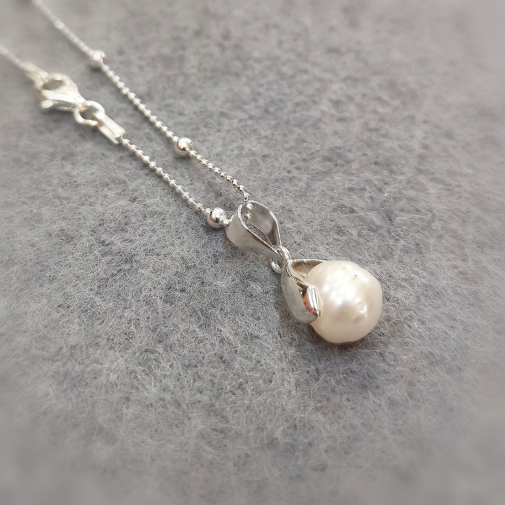 Natur Perle weiß - Karma Kette Sterlingsilber 45 cm - geweiht: das Leben lieben