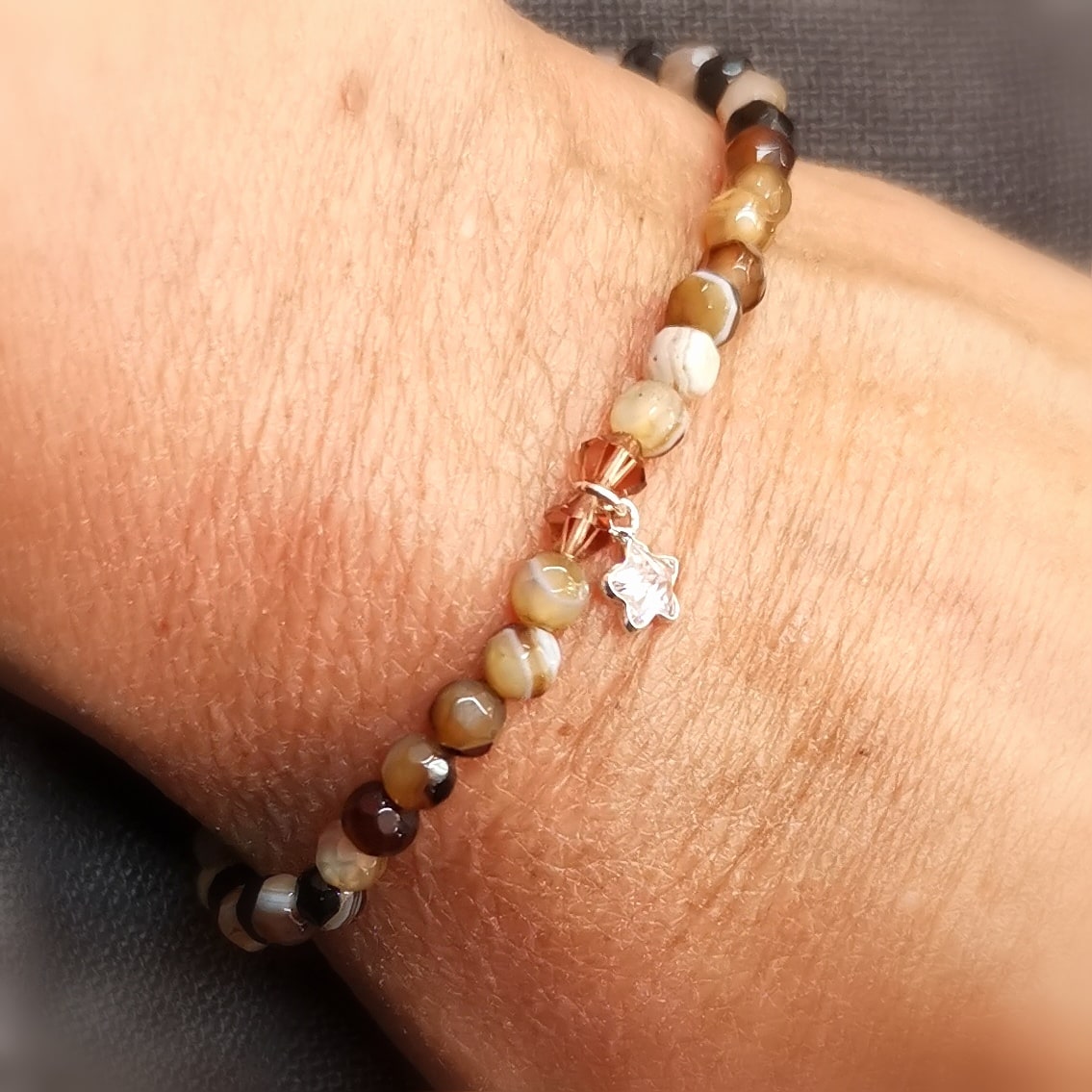 Achat Zirkon Edelstein Karma Armband, Krafttier Seestern geweiht - Seelenzauber