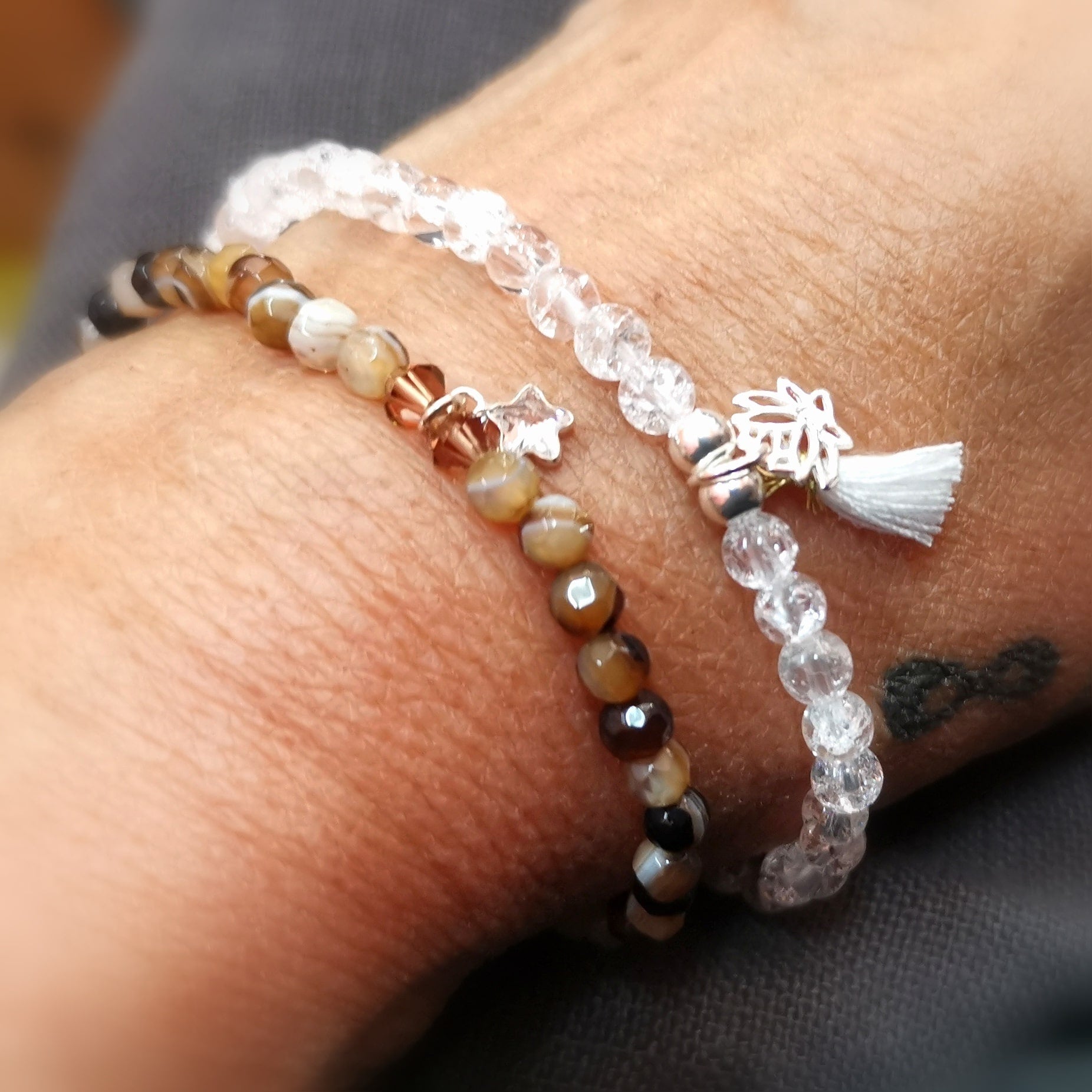 Achat Zirkon Edelstein Karma Armband, Krafttier Seestern geweiht - Seelenzauber