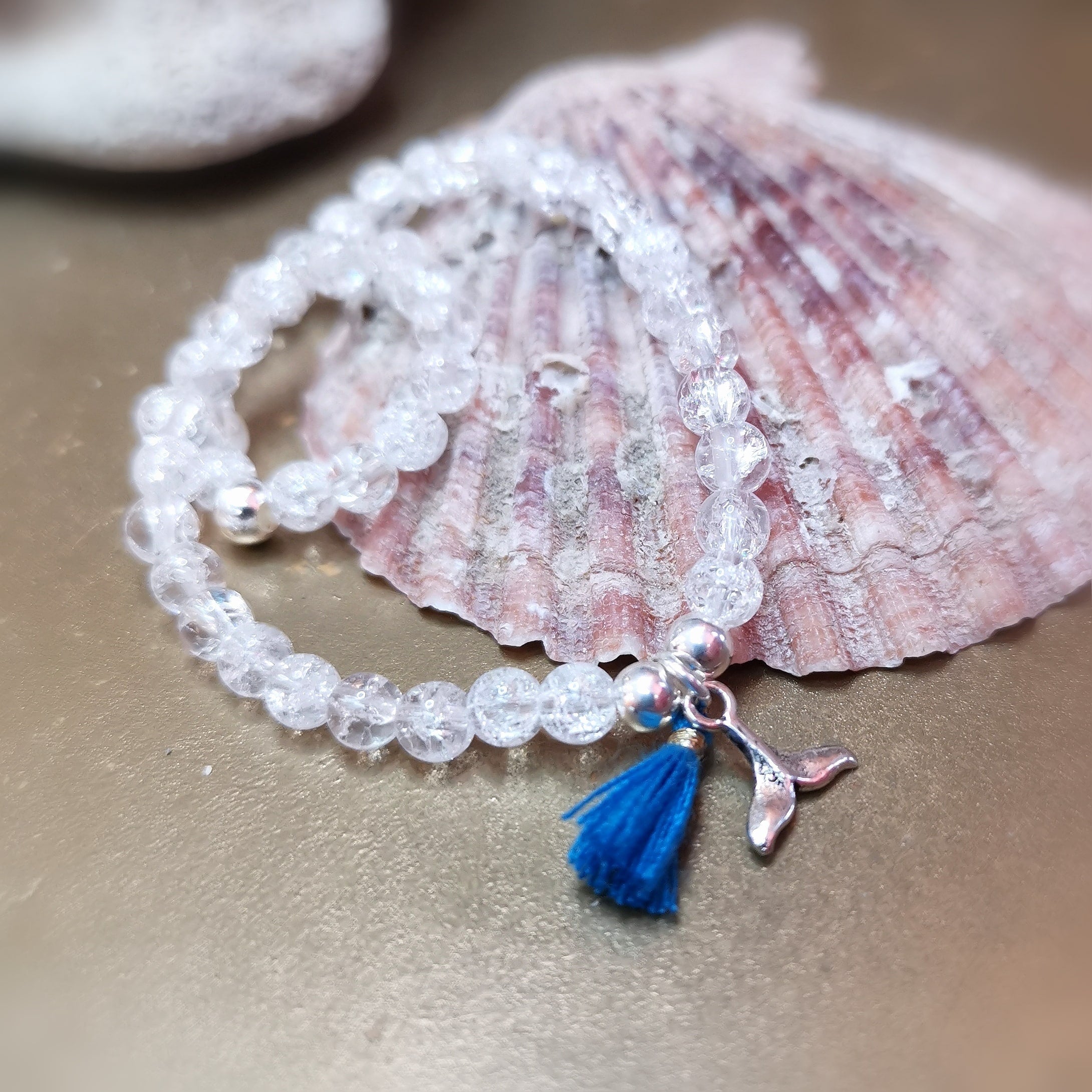 🐋 Bergkristall Crushed Ice & Walflosse – Edelstein Karma Armband für Vertrauen