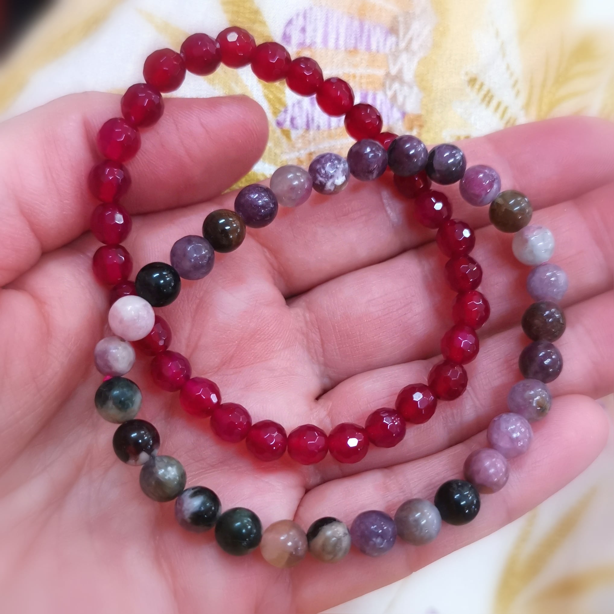Turmalin Multicolor & Achat Pink Edelstein Armband Set – Schutz & Stärke für feinfühlige Seelen