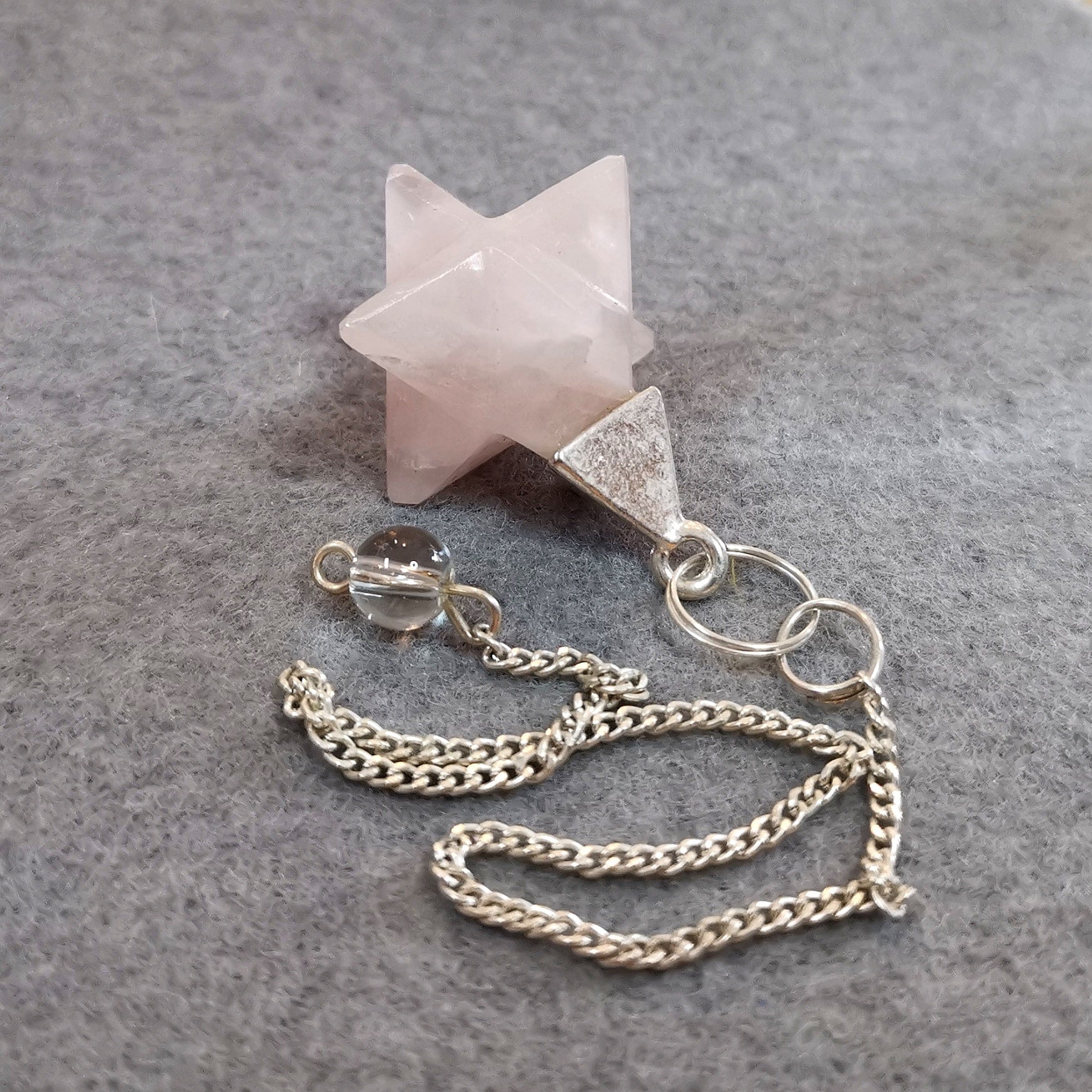💗 Merkaba Rosenquarz Pendel – geweiht für Meditation, Herzöffnung & göttliche Ordnung