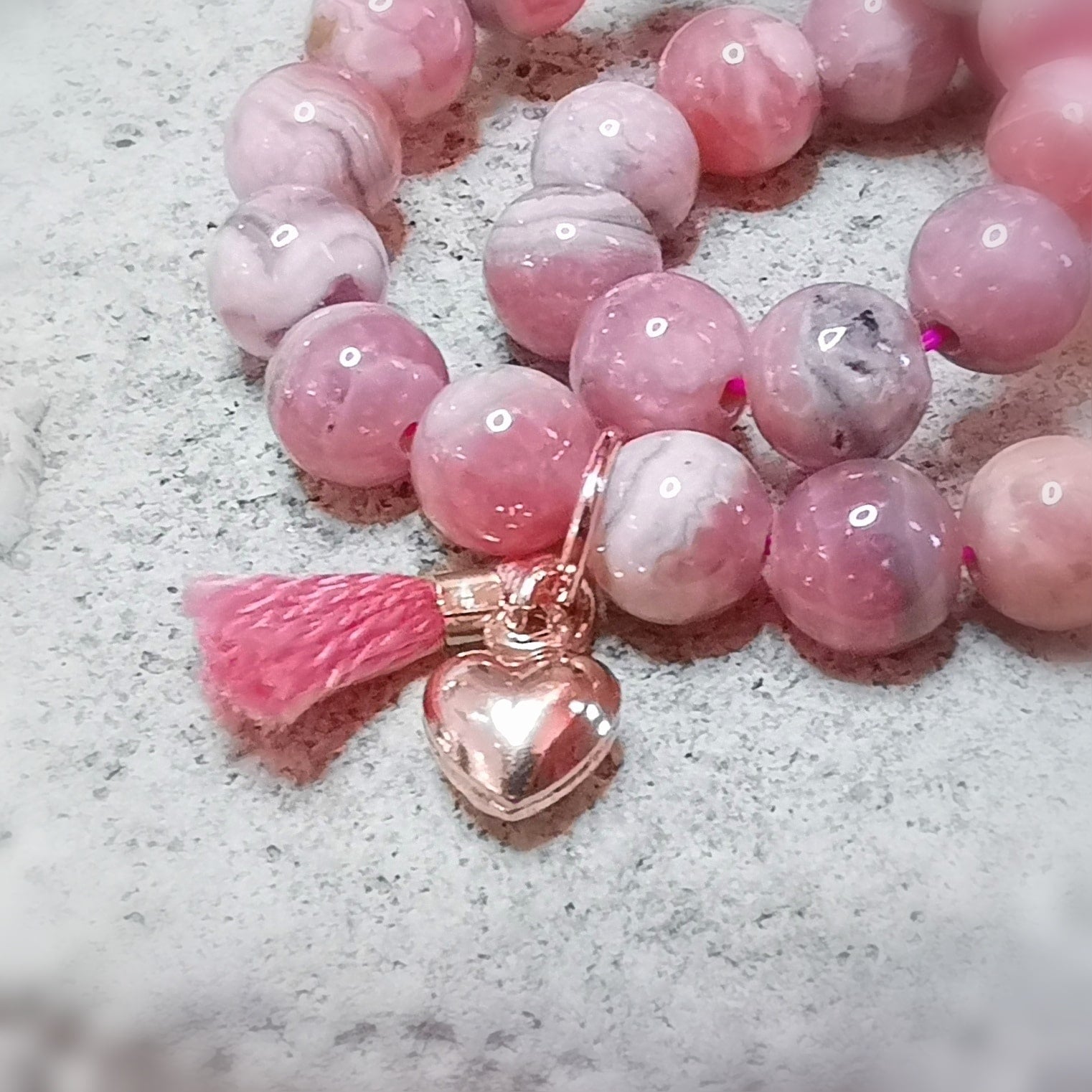 💗 Rhodochrosit Edelstein Herz Karma Armband – geweiht für Herzöffnung, Lebensfreude & innere Heilung