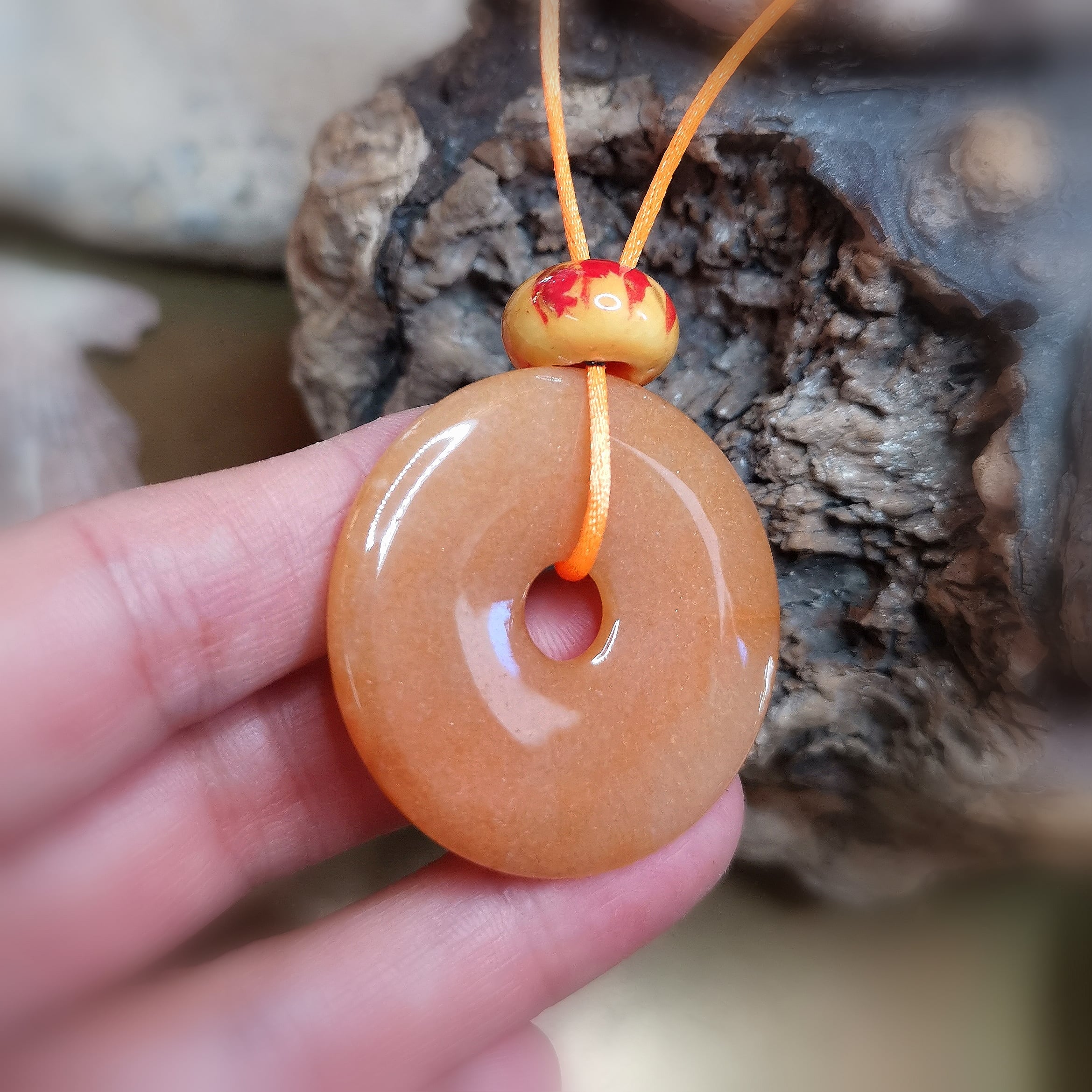 🧡 Glücksachat Orangencalcit Donut Karma Kette, Lebensfreude Edelstein geweiht #Lebenskreis