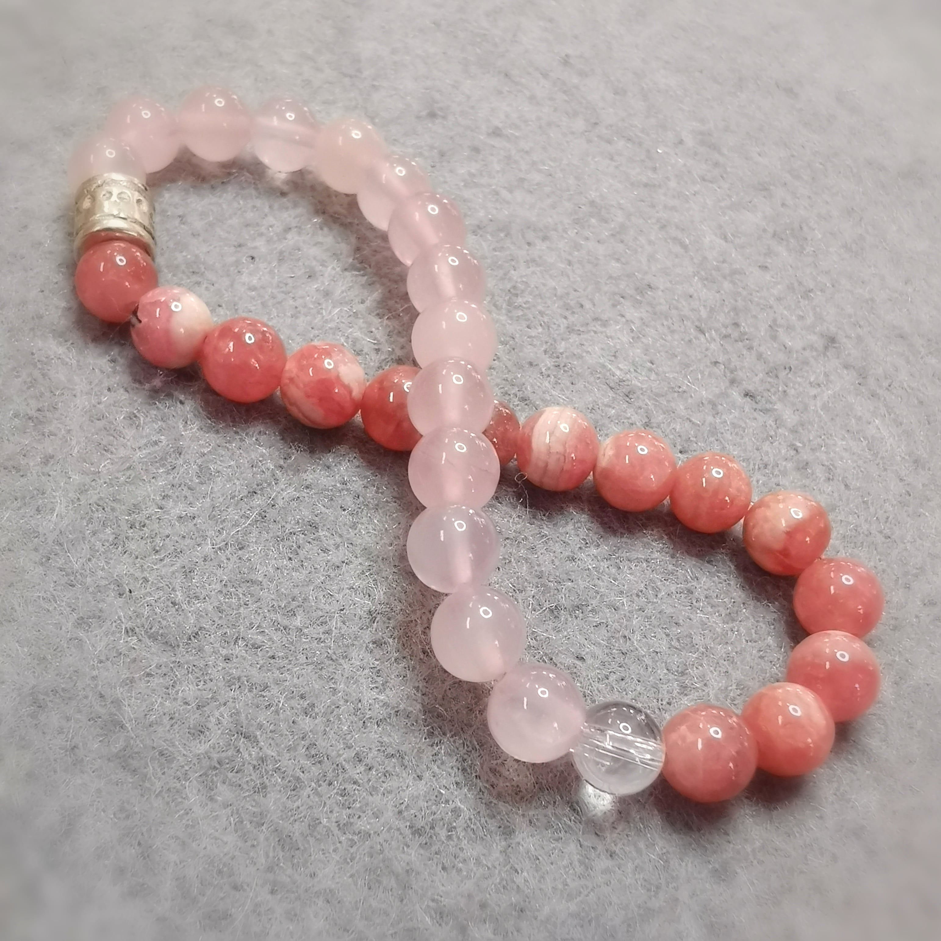 💗 Rhodochrosit & Rosenquarz Karma Armband – geweiht für Fröhlichkeit, Herzöffnung & neuen Lebensmut