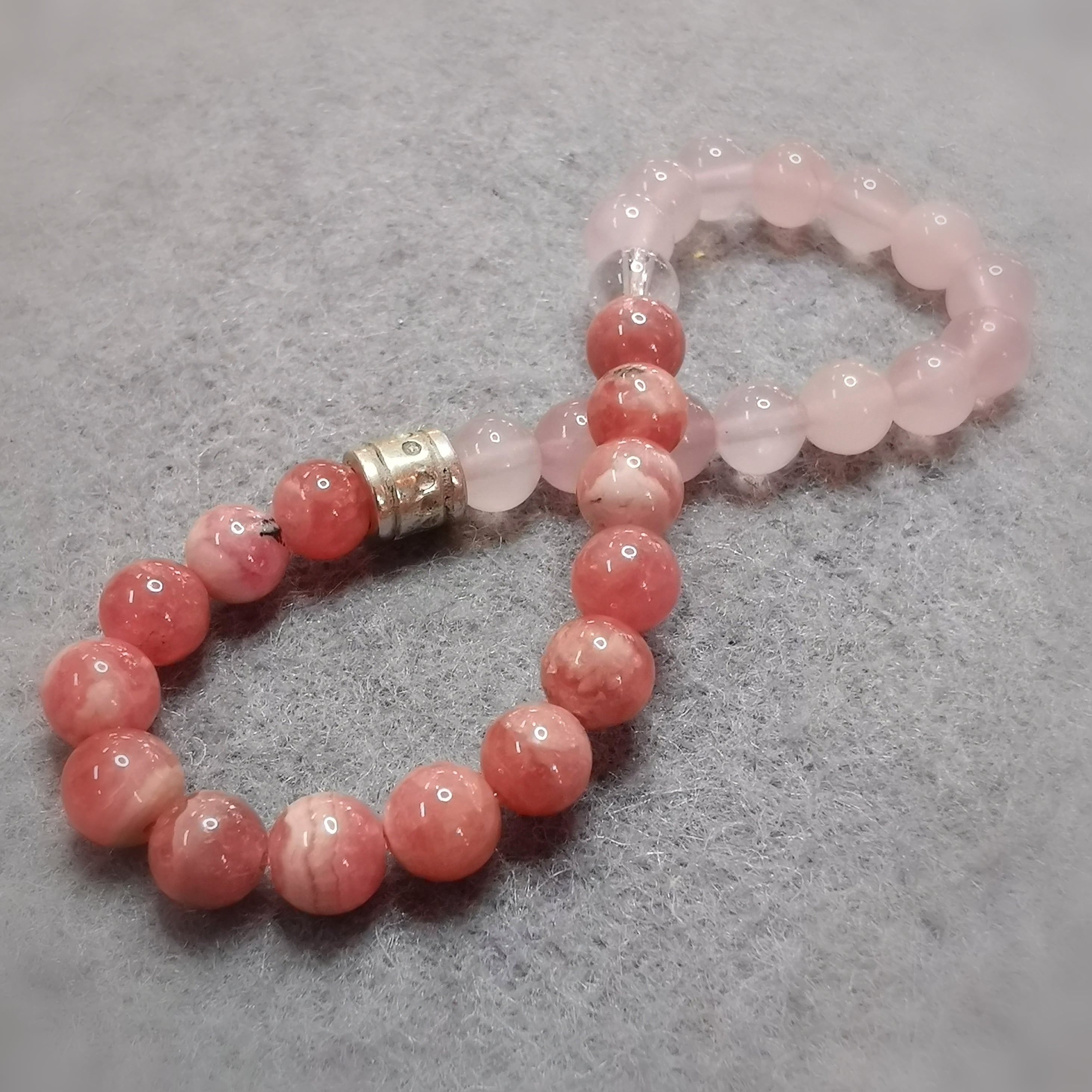 💗 Rhodochrosit & Rosenquarz Karma Armband – geweiht für Fröhlichkeit, Herzöffnung & neuen Lebensmut