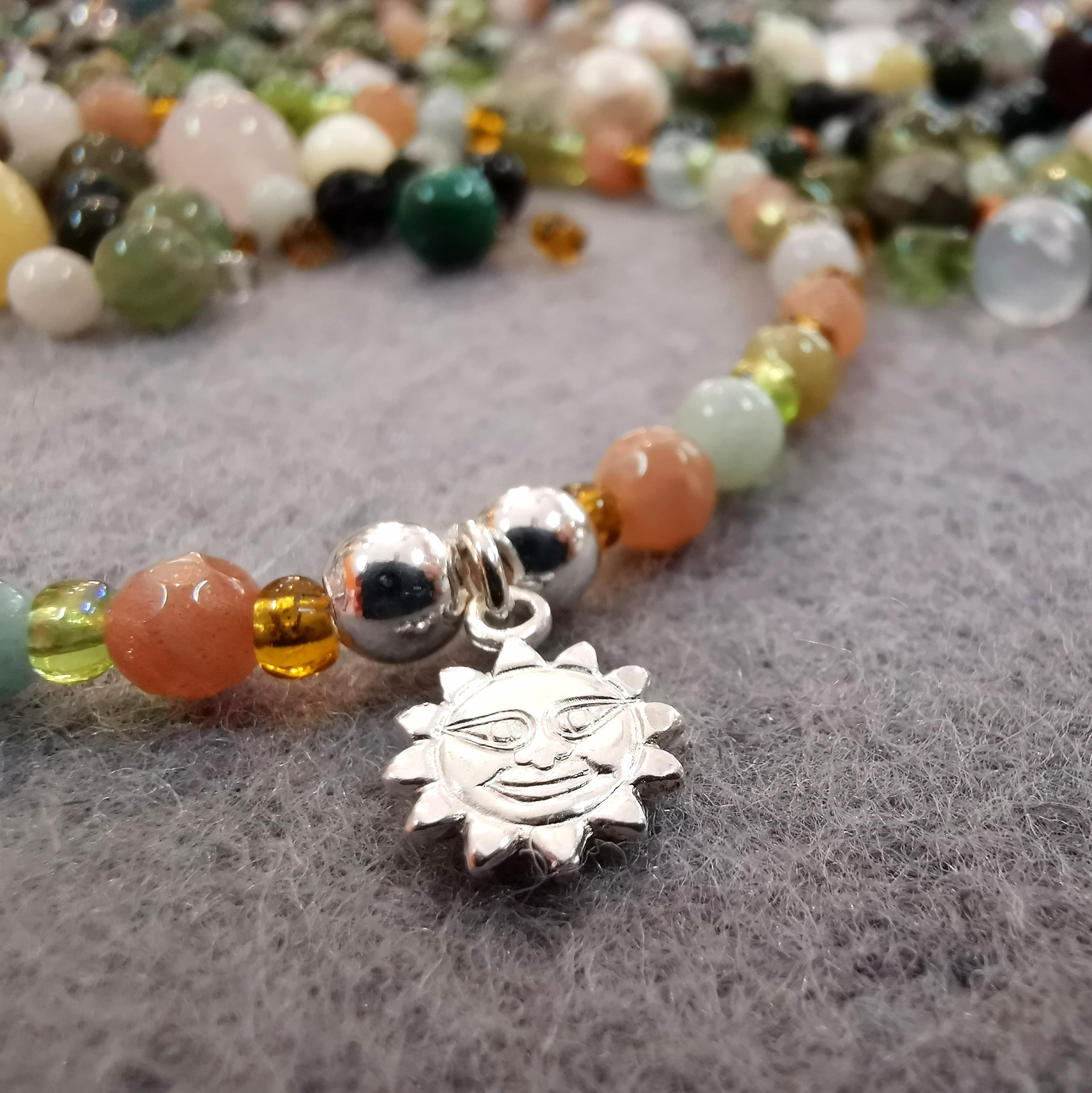 Sonnenlicht Karma Edelstein Armband Sonnenstein Aquamarin Jade